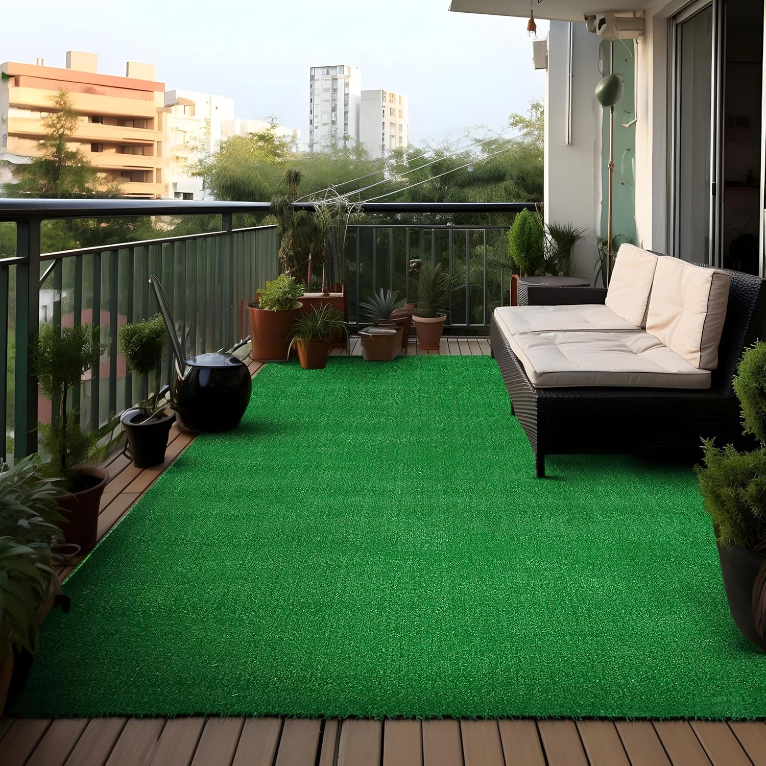 World Rug Gallery Artificial Turf Solid Grass Indoor Outdoor Area Rug - GREEN 6'6"x9'