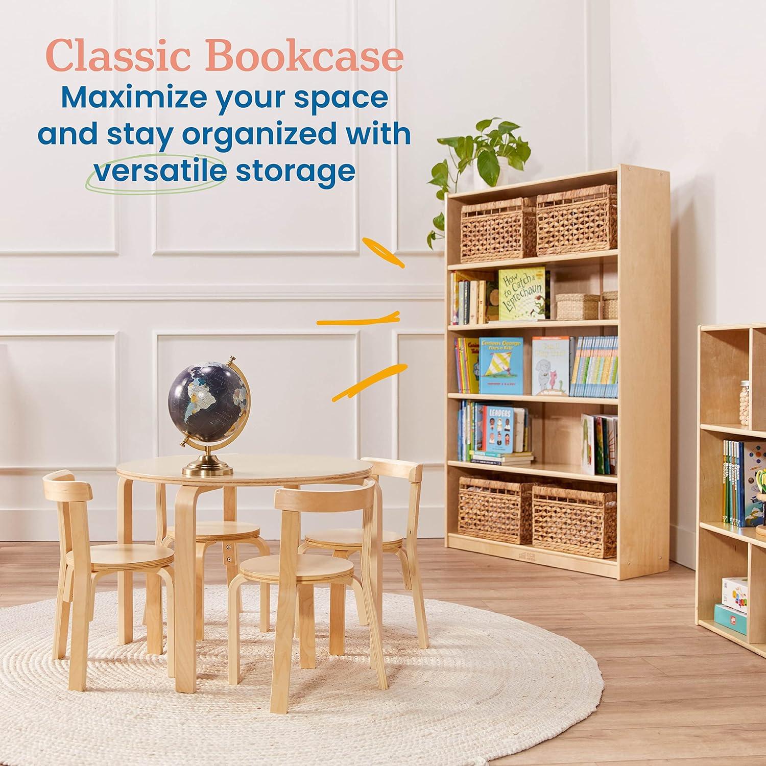 Adjustable Classic Birch Bookcase for Kids, 60in, Natural Brown