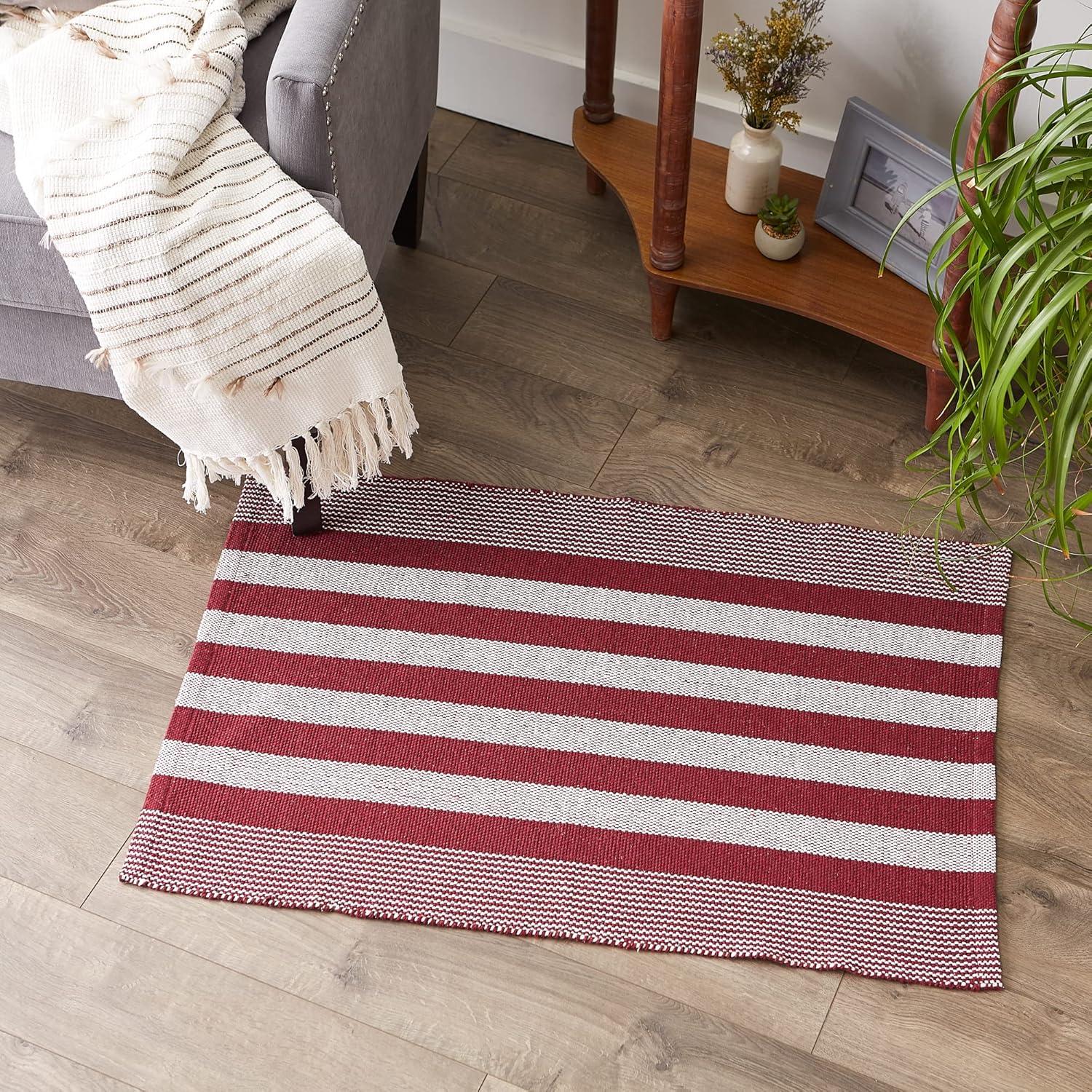 Design Imports CABANA STRIPE - BARN RED - 2 X 3 FT
