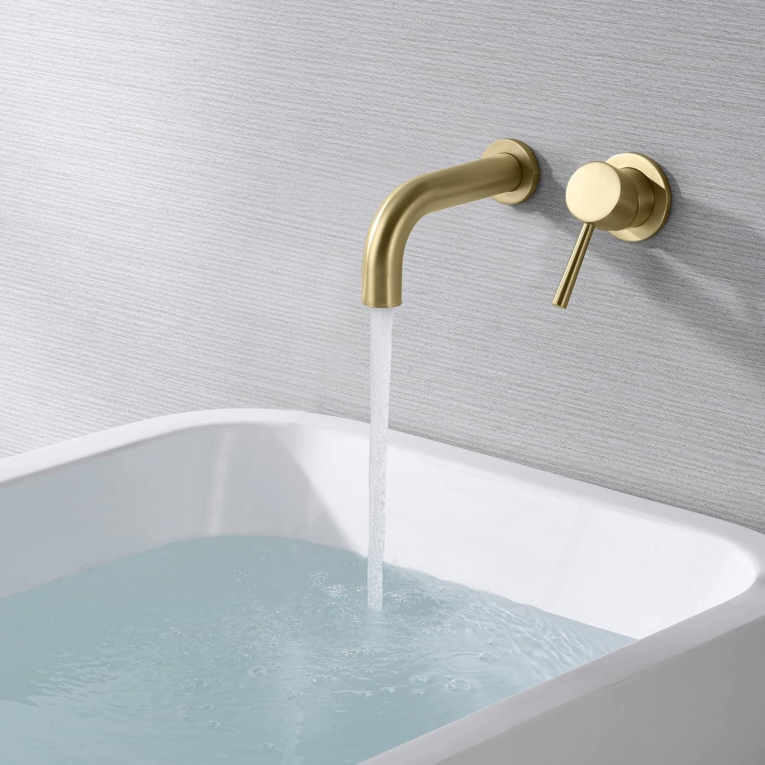 SUMERAIN Wall Mount Bathtub Faucet Tub Filler with Valve Brushed Gold