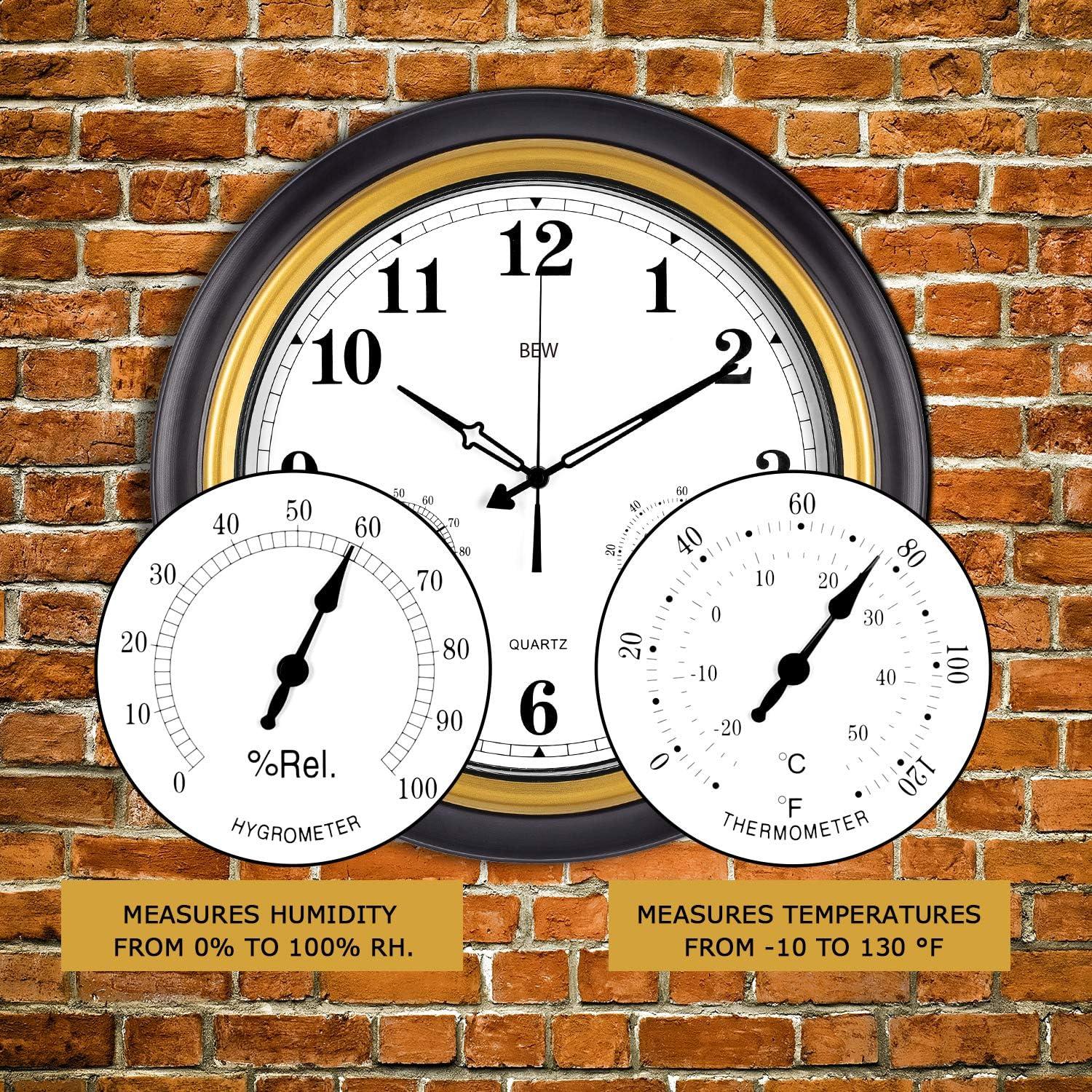 BEW 18" Quartz Retro Indoor and Outdoor Weather Station Clock, Waterproof