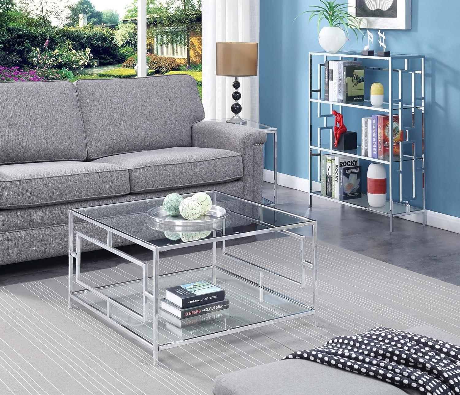 Chic Chrome and Clear Glass Square Coffee Table