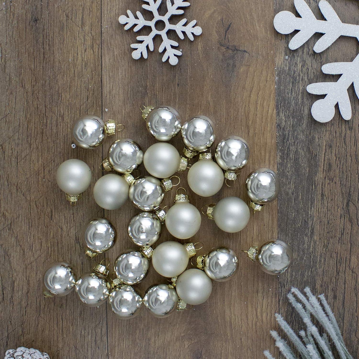 24-Piece Shiny and Matte Champagne Gold Glass Ball Christmas Ornament Set 1" (25mm)