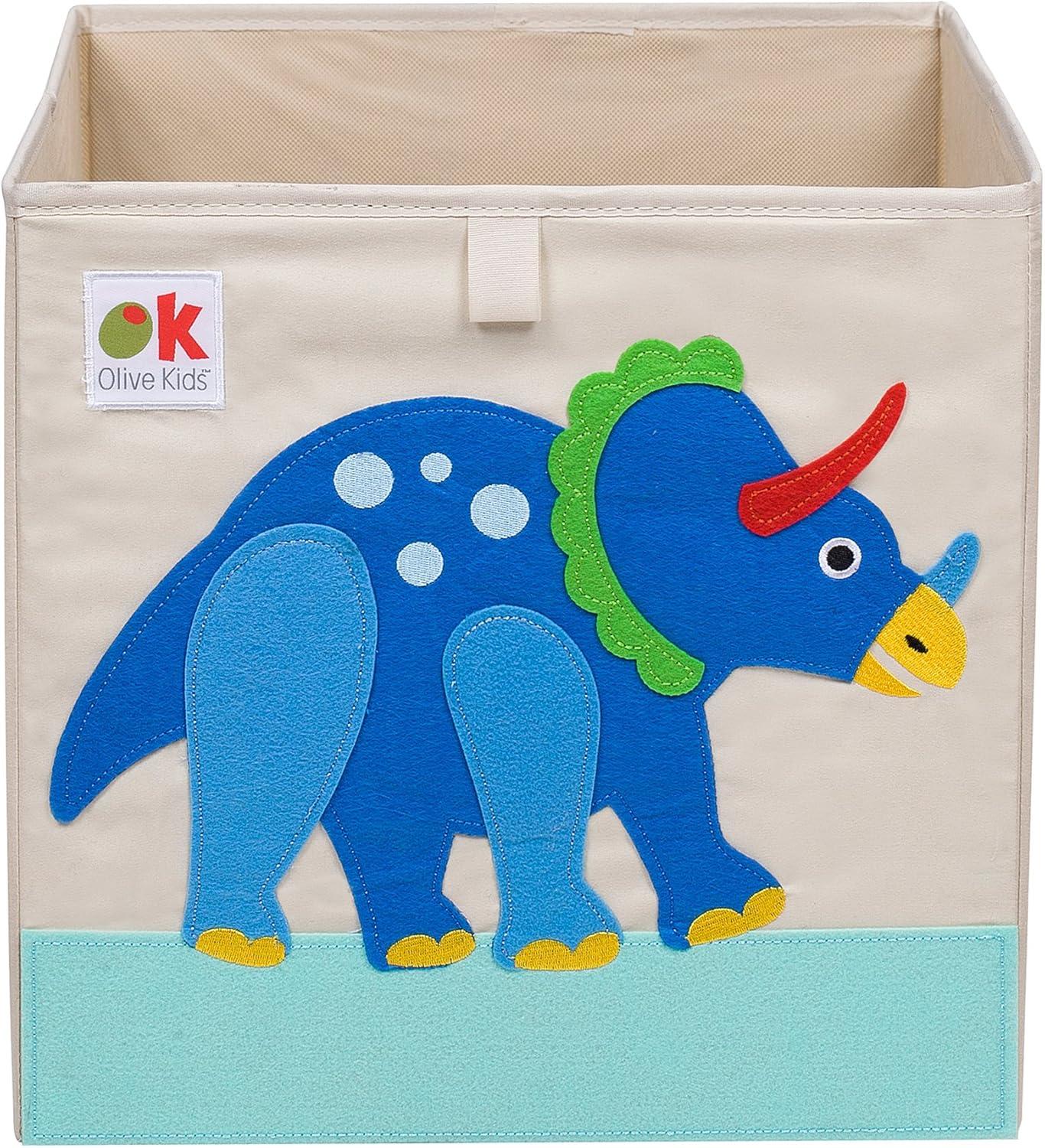 Kids Dinosaur Land 13" White and Blue Storage Cube