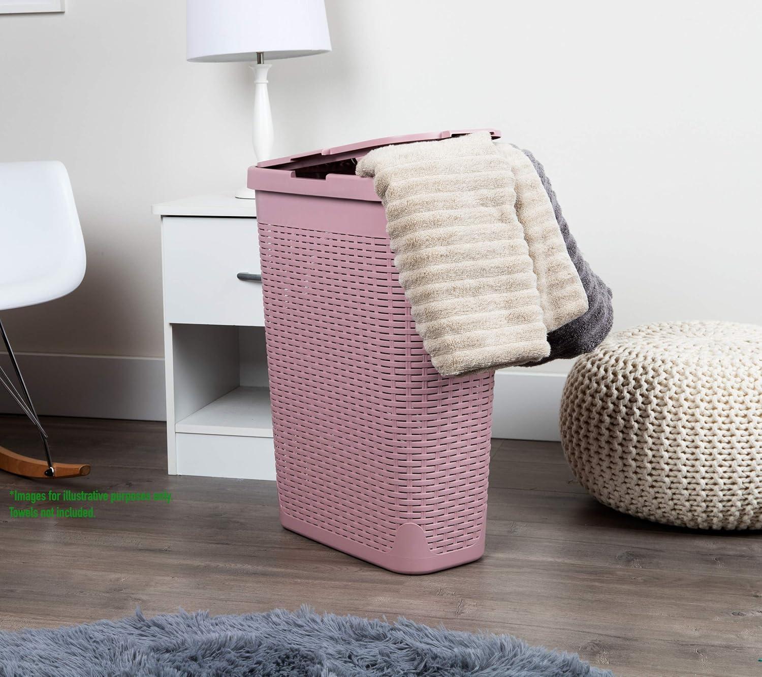 Mind Reader Mind Reader 40L Slim Laundry Hamper, Clothes Basket, Lid, Wicker Design, Plastic