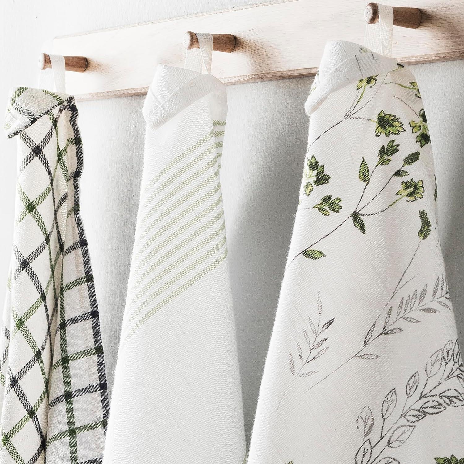 Sage Green Cotton Botanical and Bees Hand Towel Set
