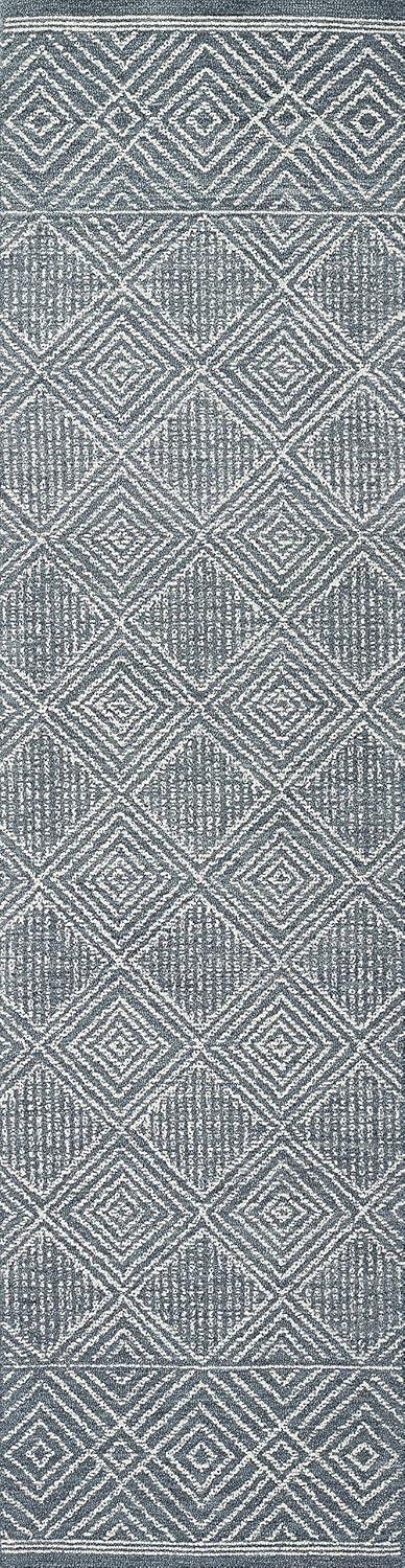 Momeni Mallorca Hand Hooked Wool Geometric Denim Area Rug 9' X 12'