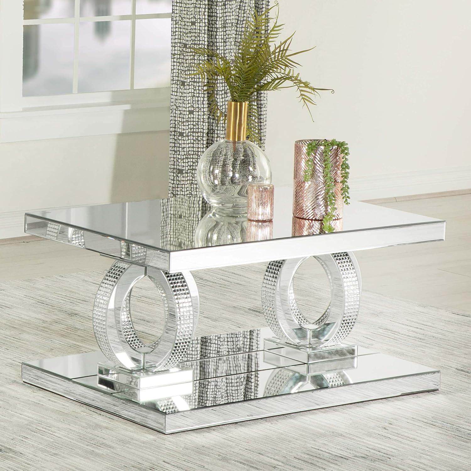 Breena Silver Rectangular Mirrored Coffee Table with Glass