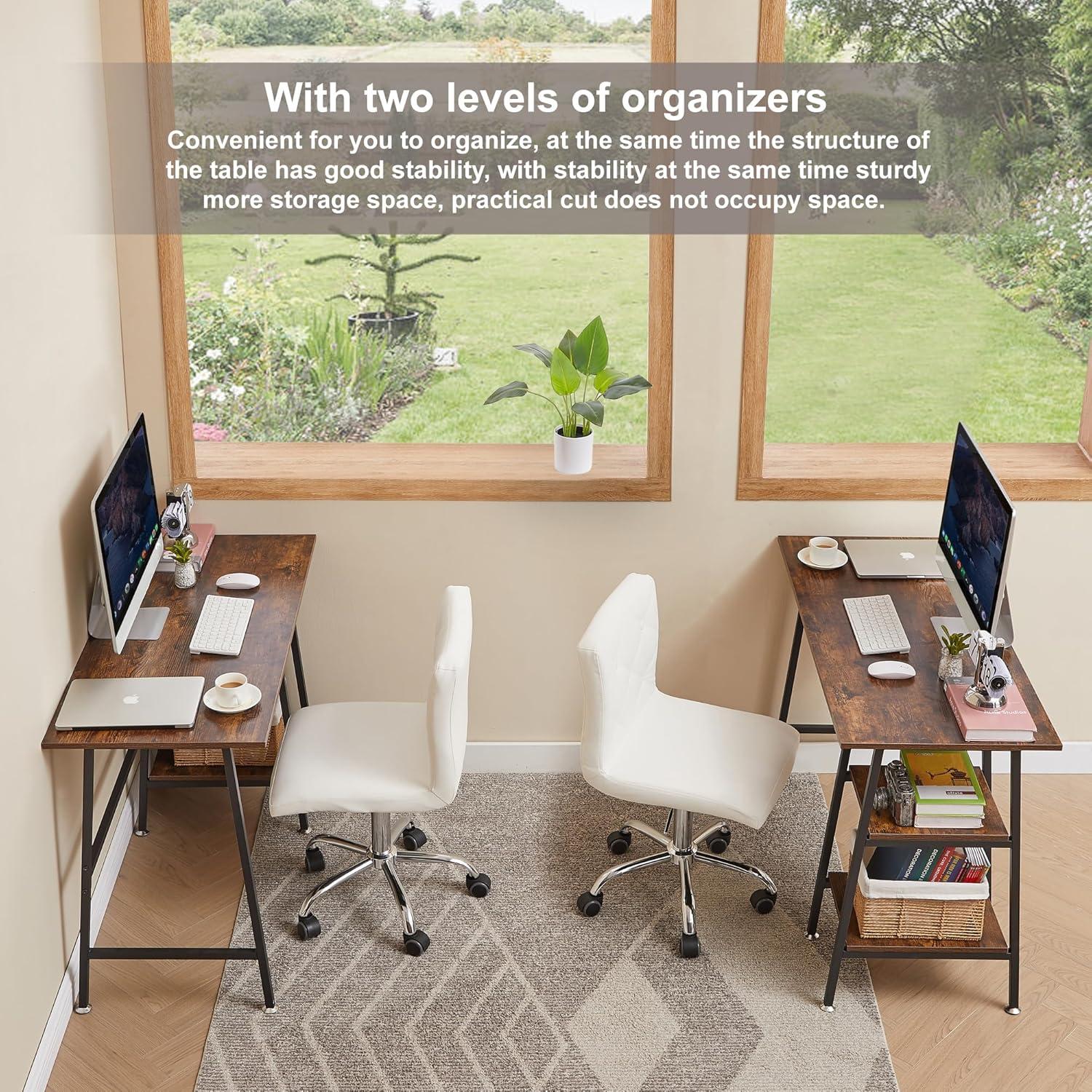 VECELO 43 Inch Computer Desk Writing Study Work Office Table Modern Desk with Shelves Wooden Desk for Home Bedroom,Walnut Desk