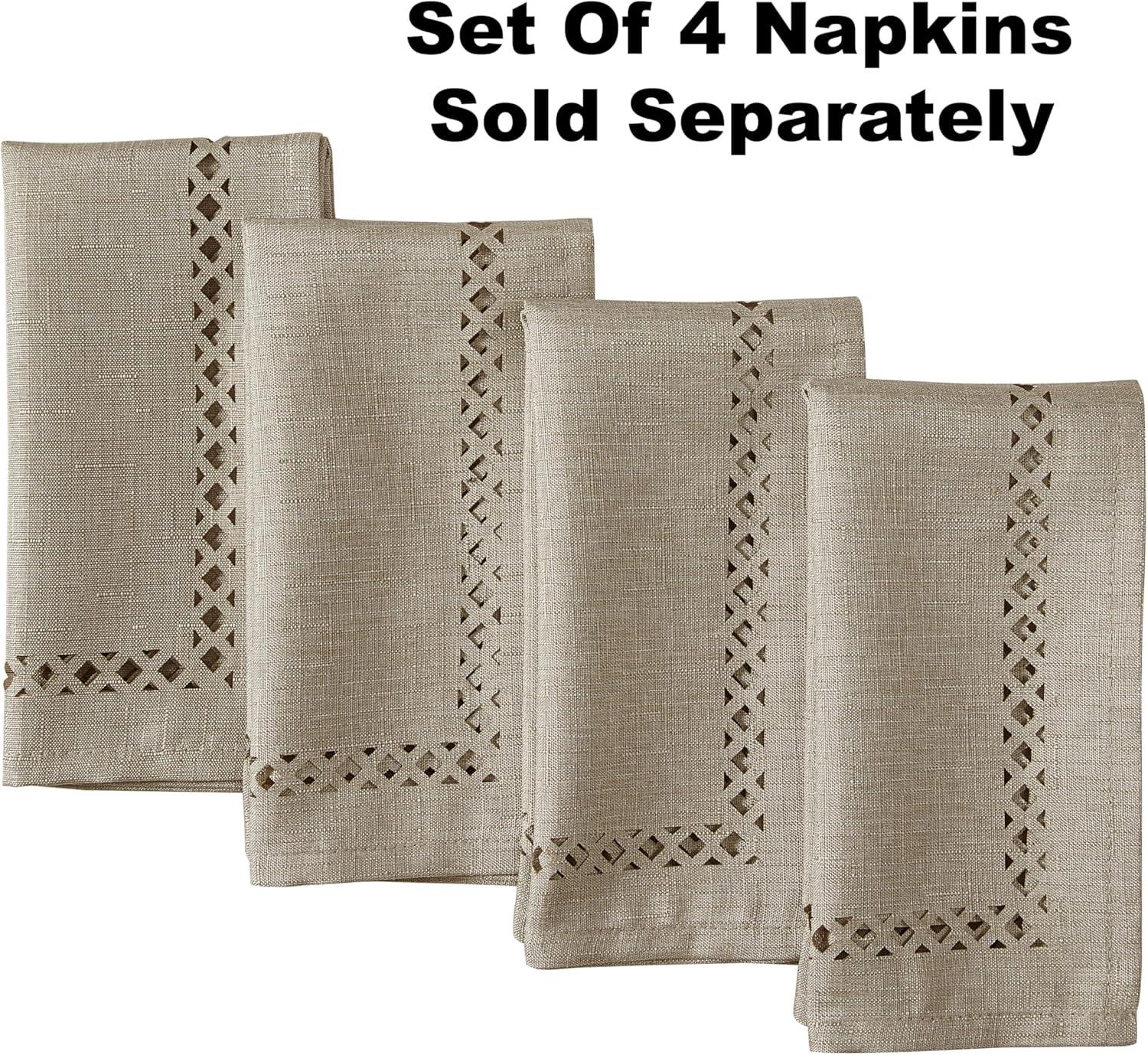 Newbridge Provence Lattice Cutwork Solid Color Textured Fabric Table Runner, 70 Inch Long, Taupe