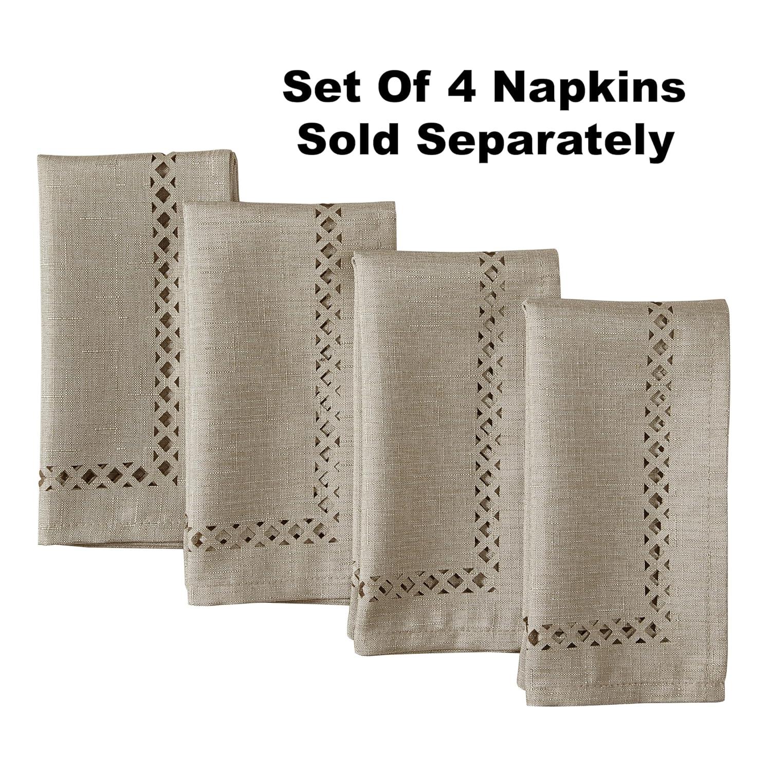 Newbridge Provence Lattice Cutwork Solid Color Textured Fabric Table Runner, 70 Inch Long, Taupe