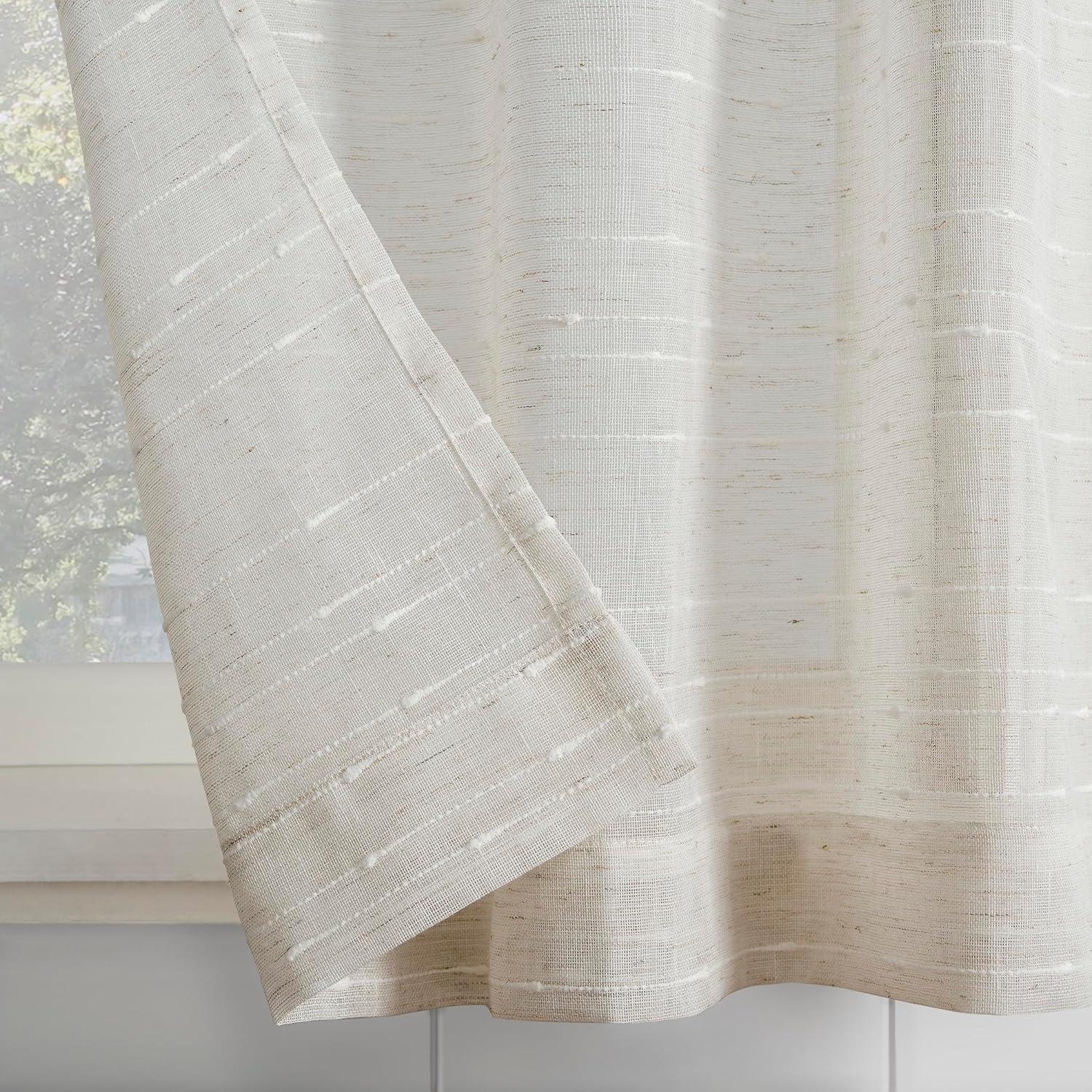 Clean Window Clean Window Aya Textured Slub Stripe Linen Blend Sheer Rod Pocket Kitchen Curtain Valance