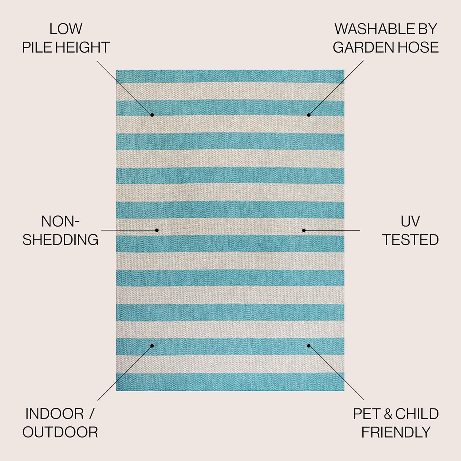 3' x 5' Negril Two-Tone Wide Stripe Indoor/Outdoor Area Rug, Aqua/Cream - JONATHAN Y
