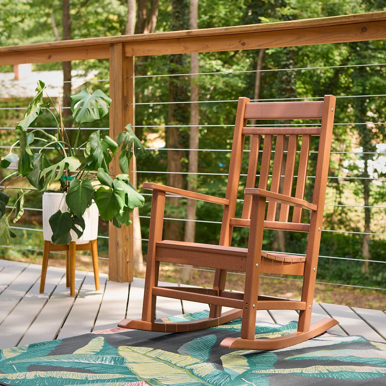 Shine Company All-Weather Traditional Resin Patio Porch Rocker in Brown