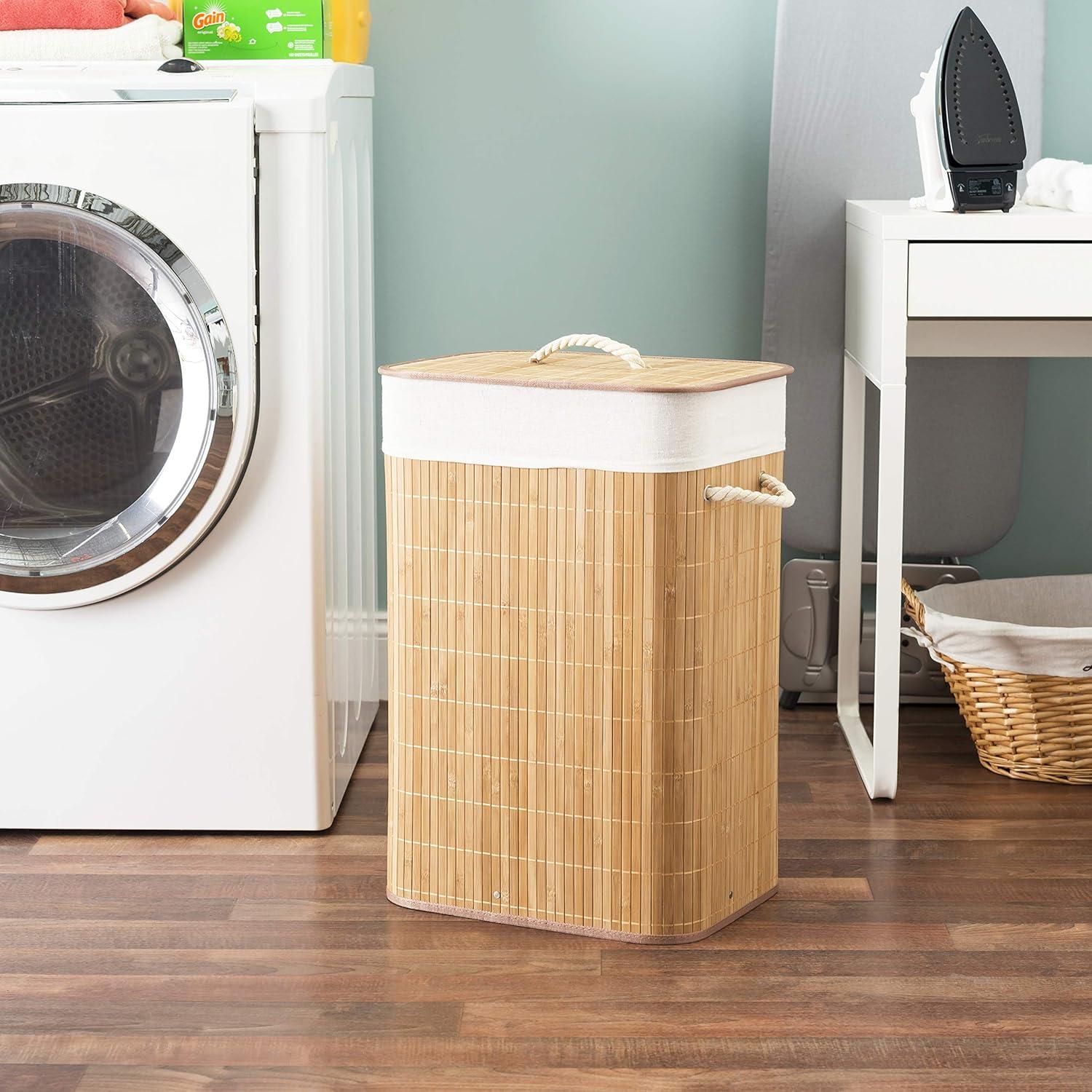 Natural Bamboo Foldable Laundry Hamper with Removable Liner