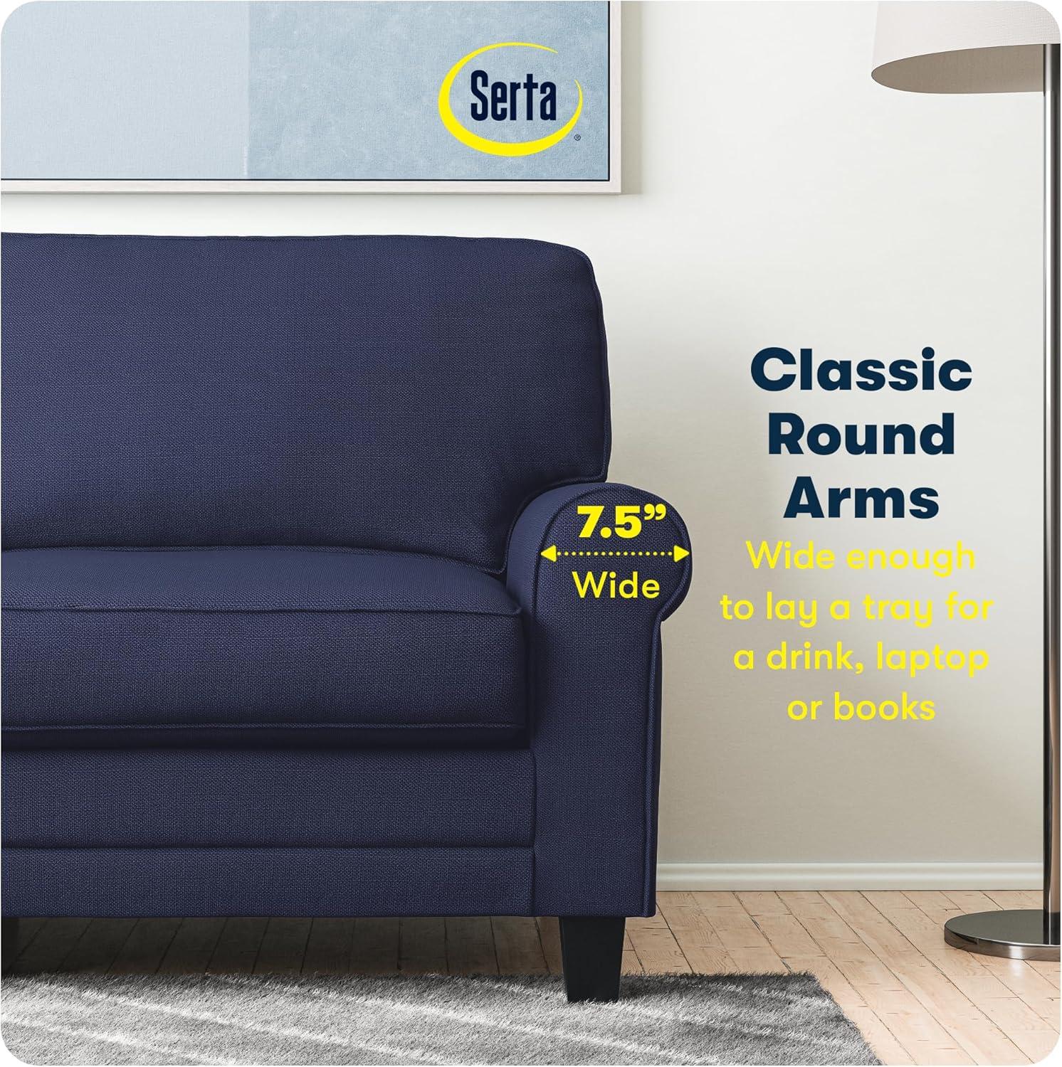 Serta 78" Copenhagen Sofa Navy Blue: Upholstered Polyester, Wood Frame, Removable Cushions, Seats 2