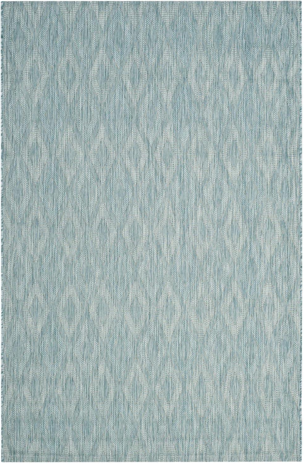 Aqua Diamond Weave 5'3" x 7'7" Synthetic Round Area Rug