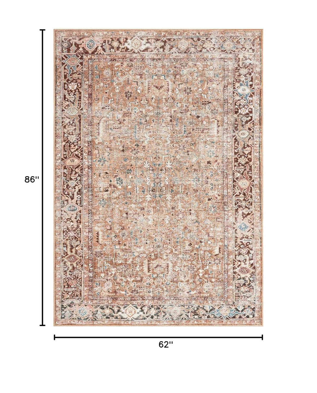 Home Dynamix Everwash Callaghan Edith Distressed Vintage Machine Washable Area Rug, Terracotta, 5'2"x7'2"