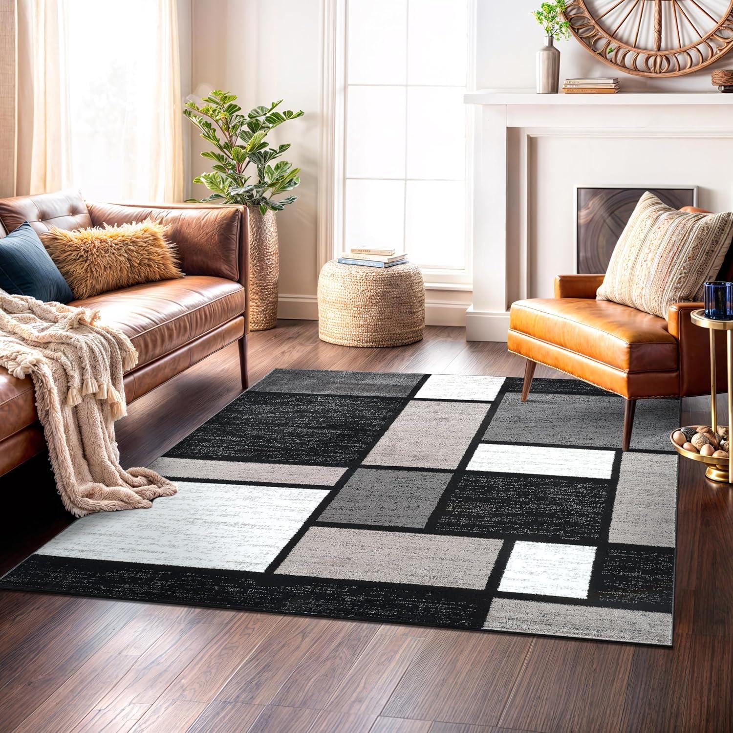 World Rug Gallery Contemporary Modern Boxed Color Block Area Rug