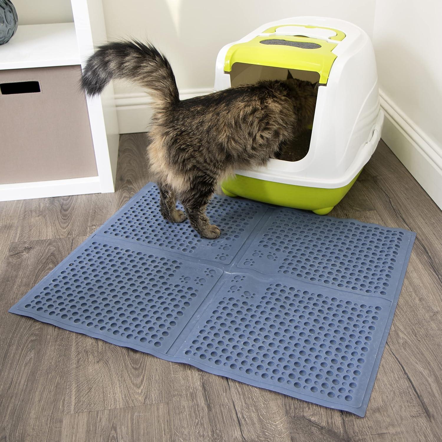 Petlinks Purr-fect Paws Multipurpose Rubber Litter Mat for Cats & Kittens - Blue, Large