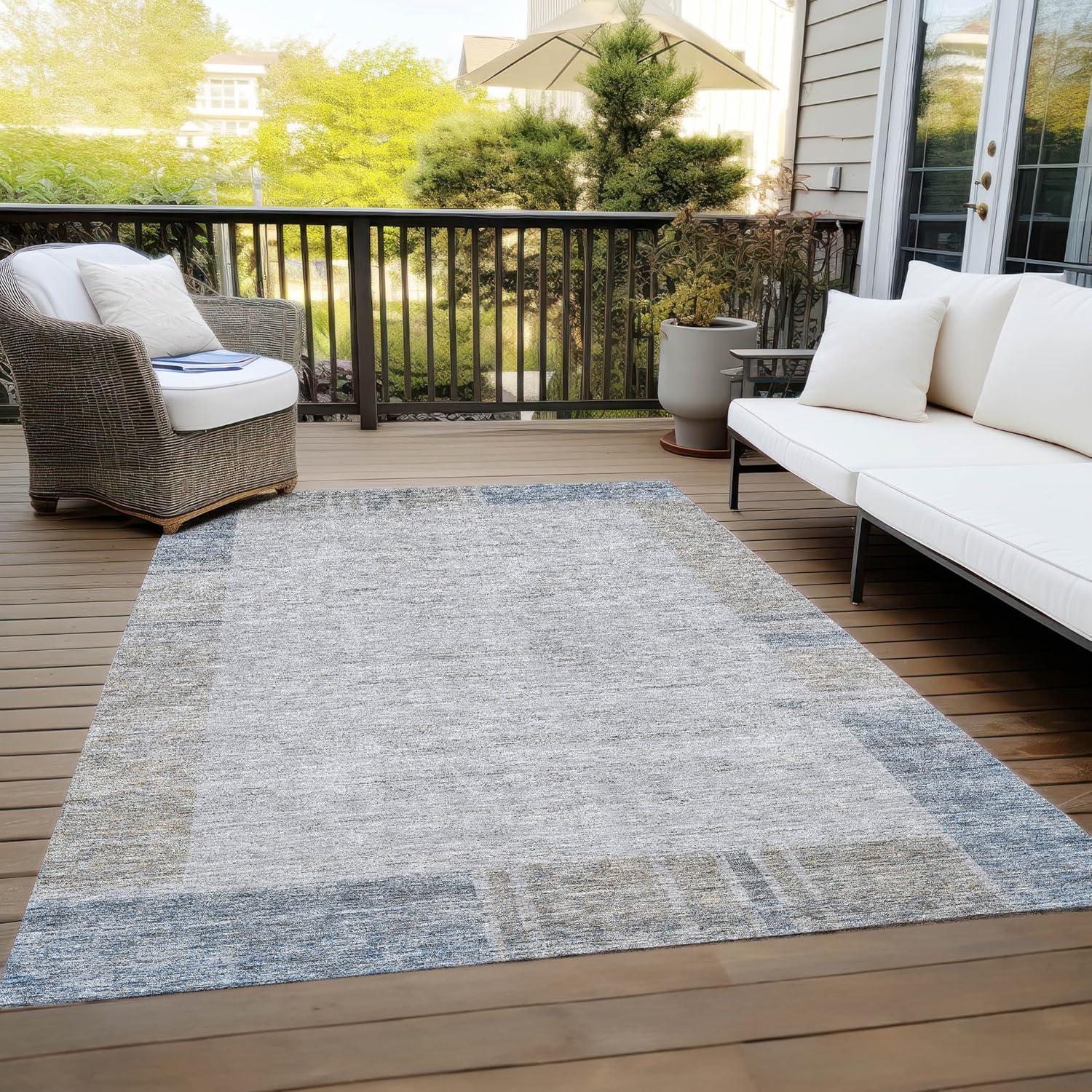 Gray and Blue Synthetic Flat Woven 8' x 10' Area Rug