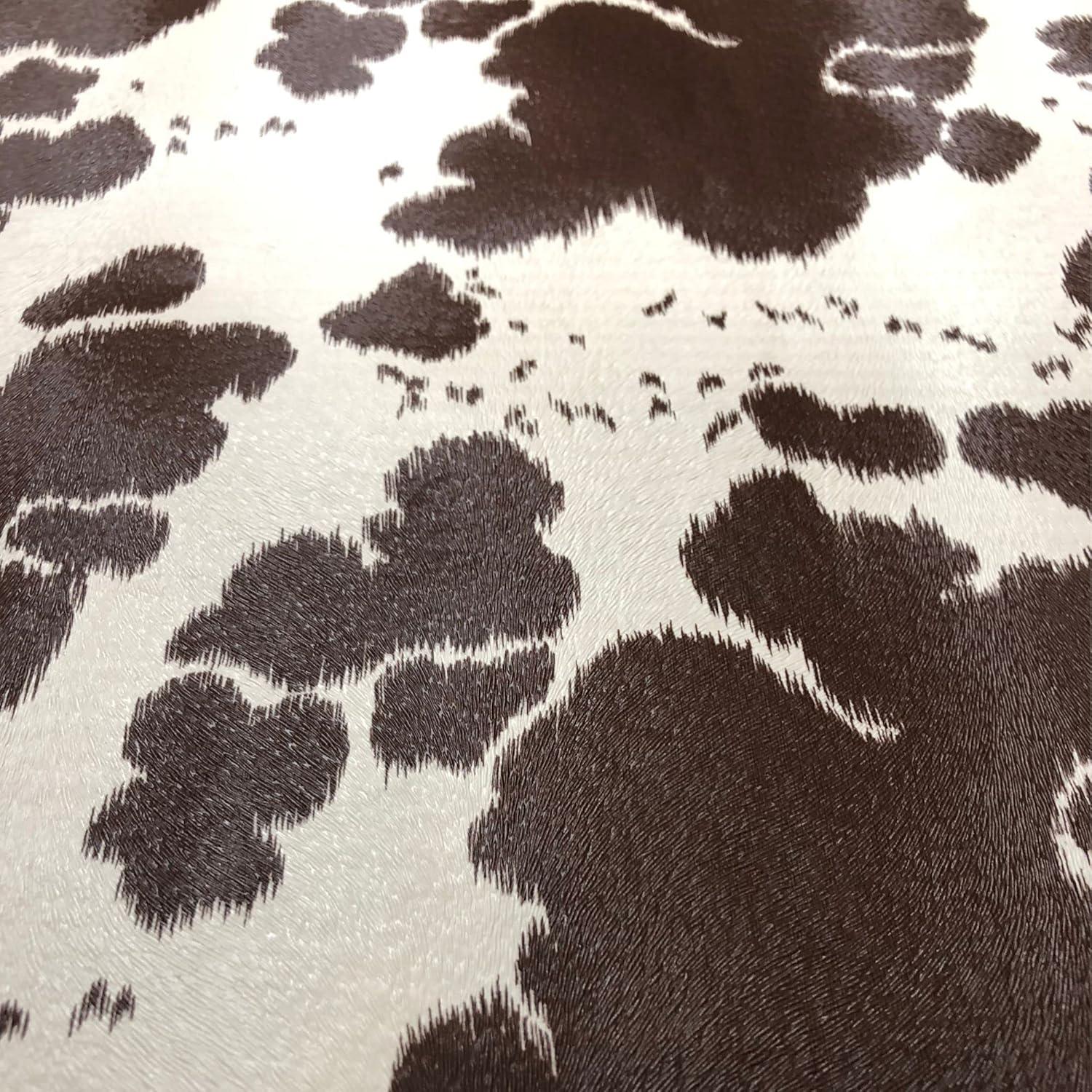 Cow Print Faux Leather, Textured Animal Hide Vinyl, Embossed Upholstery Craft and DIY Pleather - Fabric by The Yard (Brown on Cream)