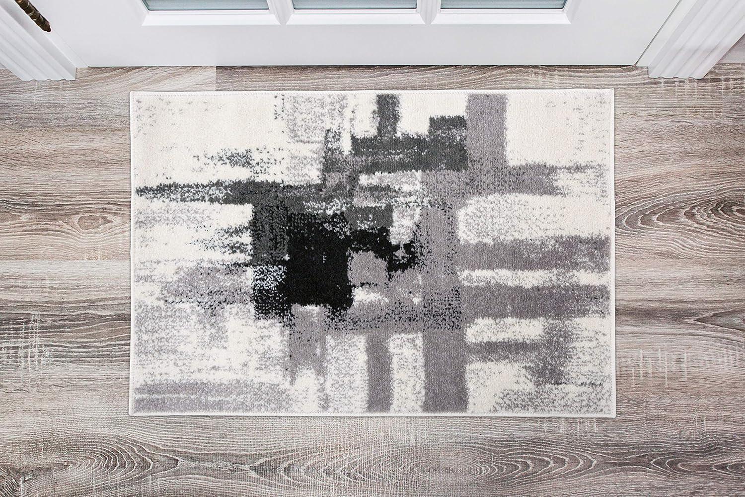 World Rug Gallery Contemporary Modern Abstract Black 2' x 3' Area Rug:  Stain-Resistant,  Low Pile,  Pet Friendly
