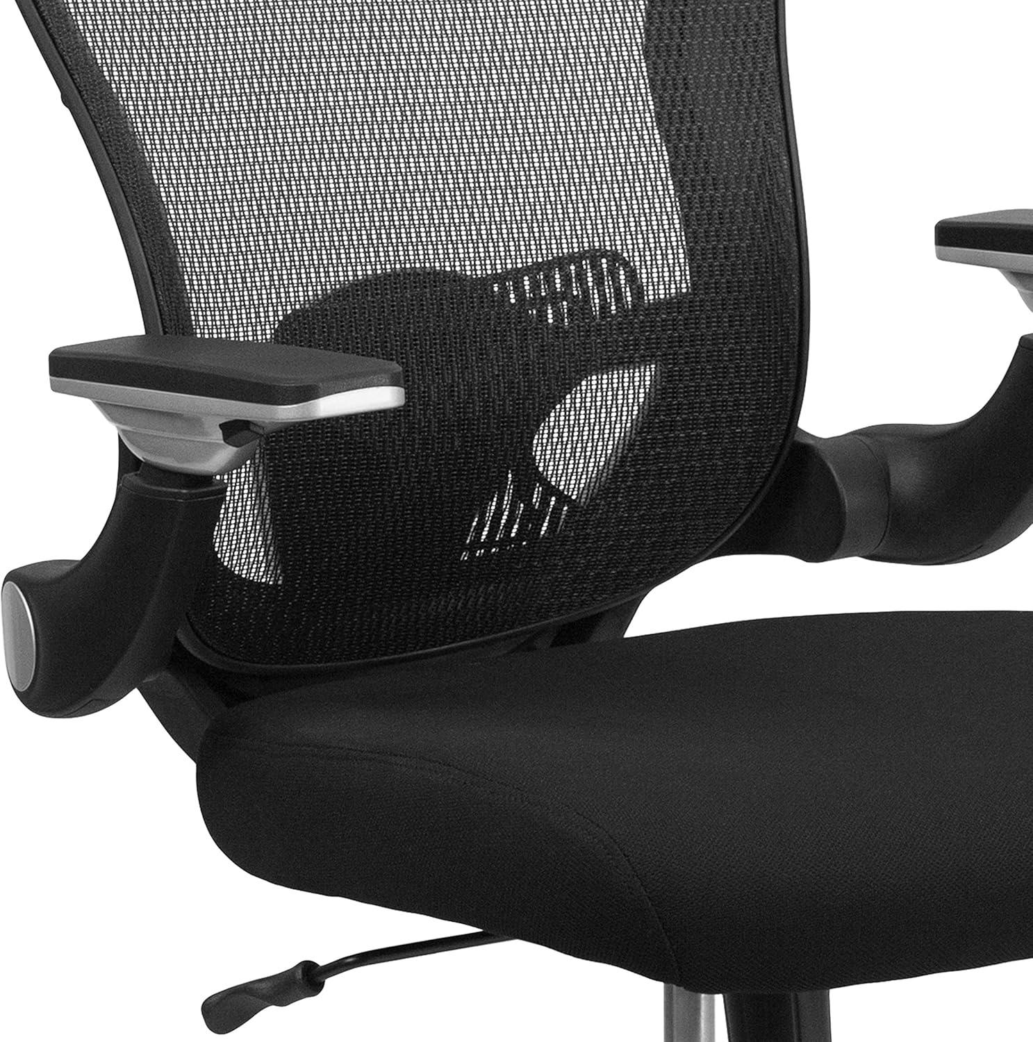 Flash Furniture Sam Mid-Back Black Mesh Executive Swivel Ergonomic Office Chair with Height Adjustable Flip-Up Arms