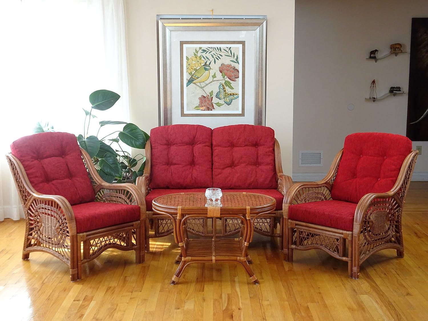 Bay Isle Home™ Malibu Lounge Set Of 4: 2 Natural Rattan Wicker Chairs, Loveseat And Coffee Table W/Glass Handmade, Natural Color