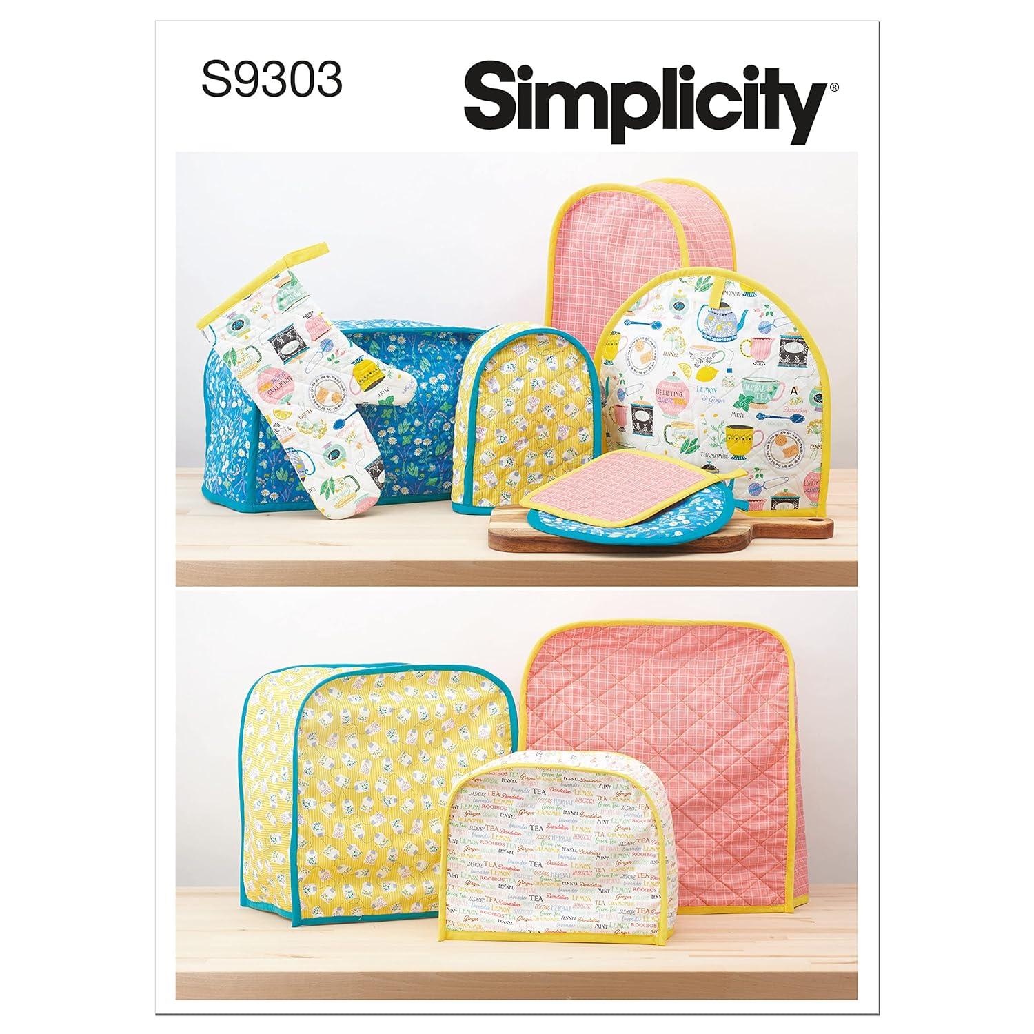 Simplicity Kitchen Appliance Covers, Oven Mitt, and Pot Holder Packet, Code 9303 Sewing Pattern, One Size, White