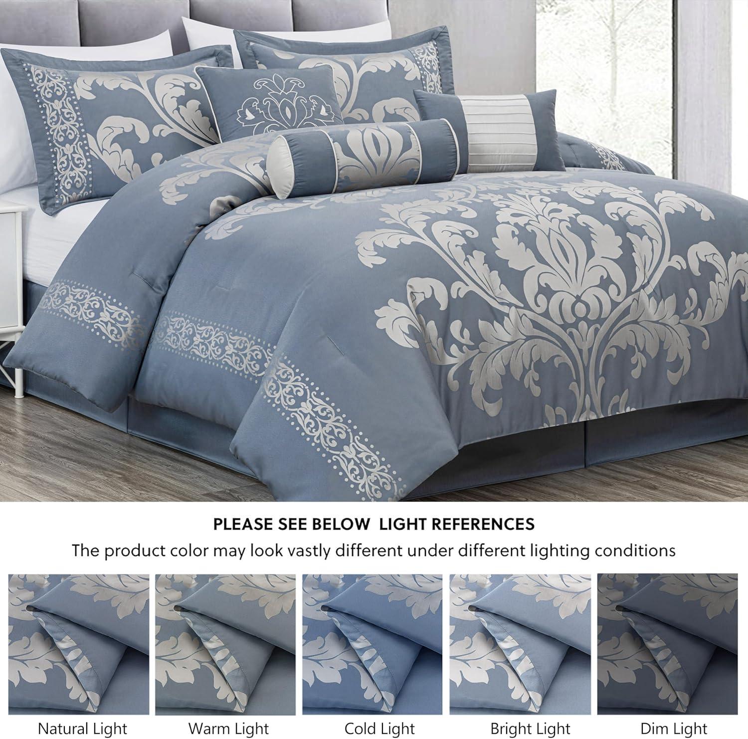 Chezmoi Collection Royale Jacquard Floral 7 Piece Comforter Set