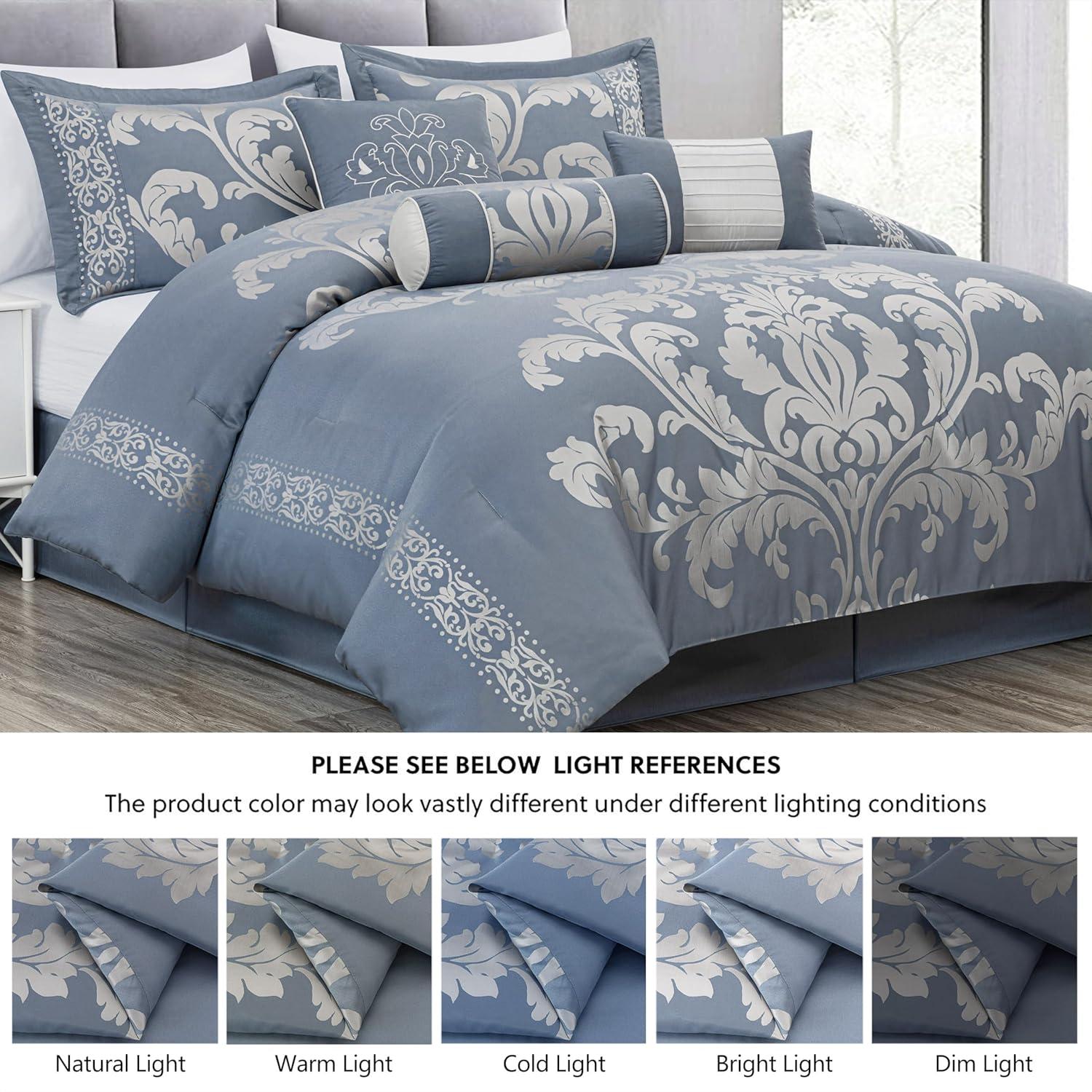 Chezmoi Collection Royale Jacquard Floral 7 Piece Comforter Set