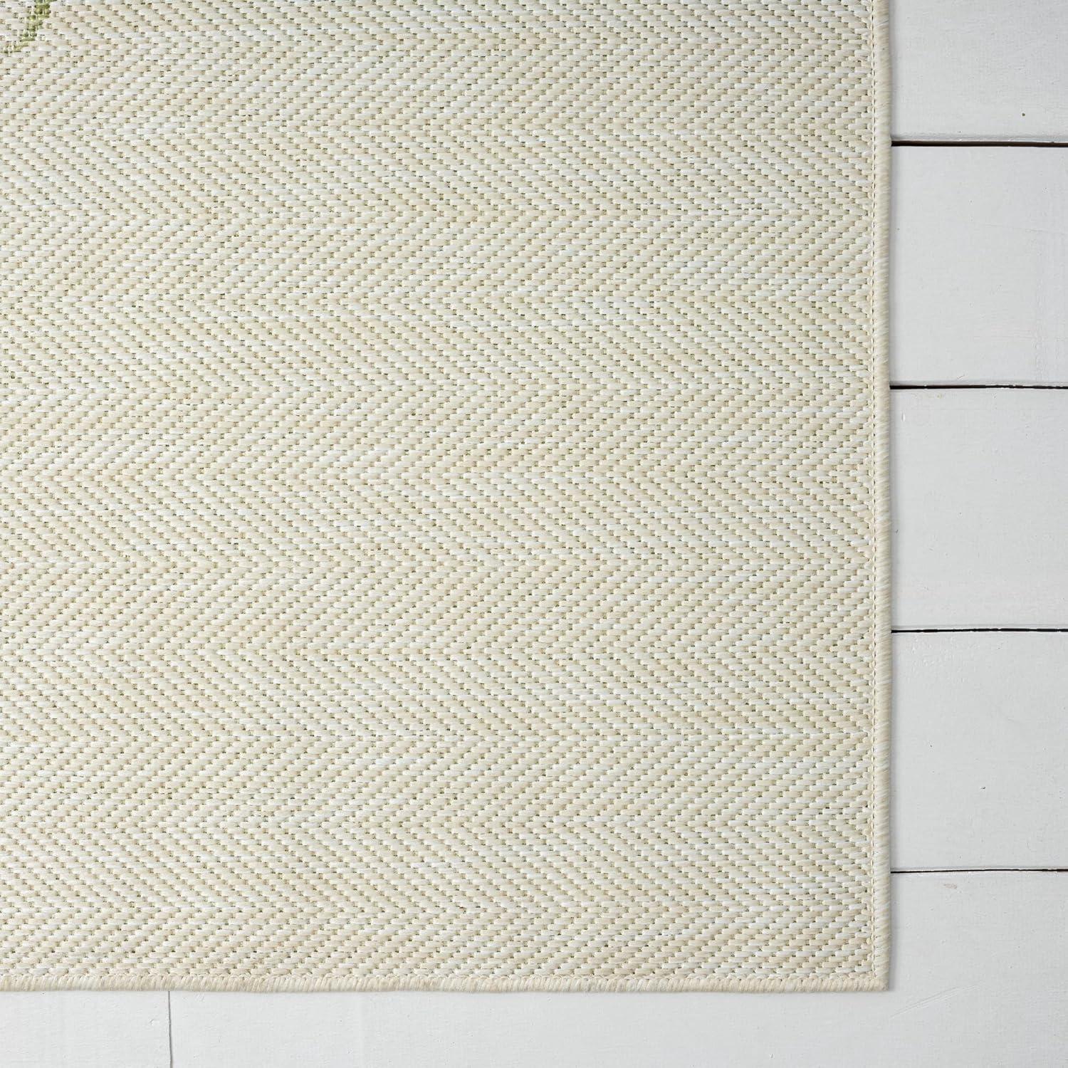 LR Home Camila 5' x 7', Beige/Green Palm Tree Fade, Stain, and Moisture Resistant Indoor/Outdoor Area Rug