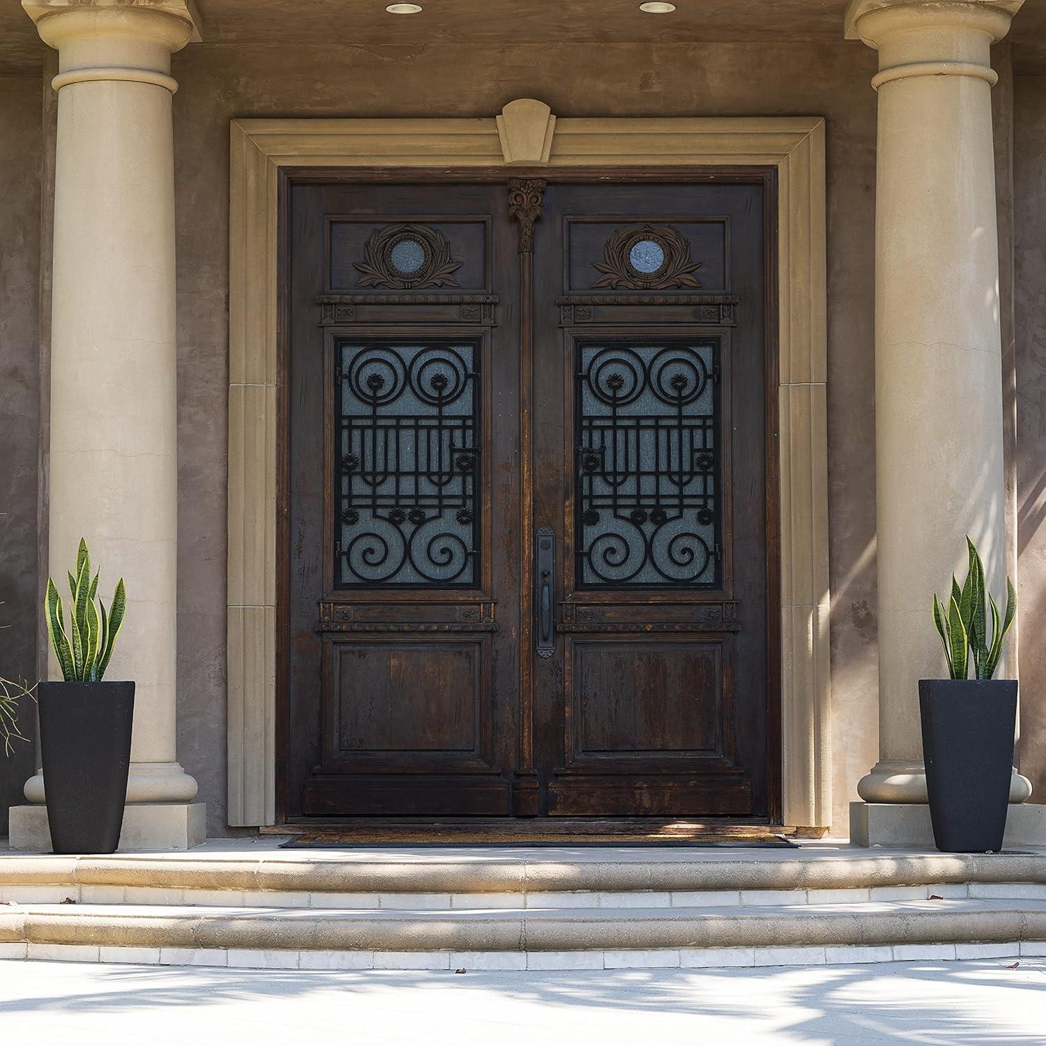 Sleek Black Recycled Resin Tall Planters Set of 2 with Drainage