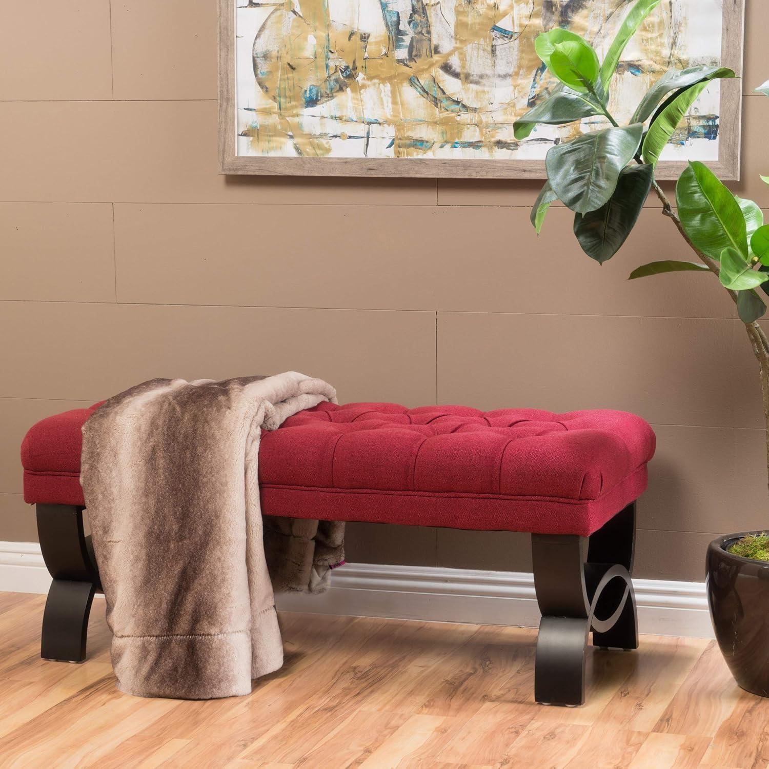 Scarlett Tufted Red Fabric Ottoman Bench with Black Legs