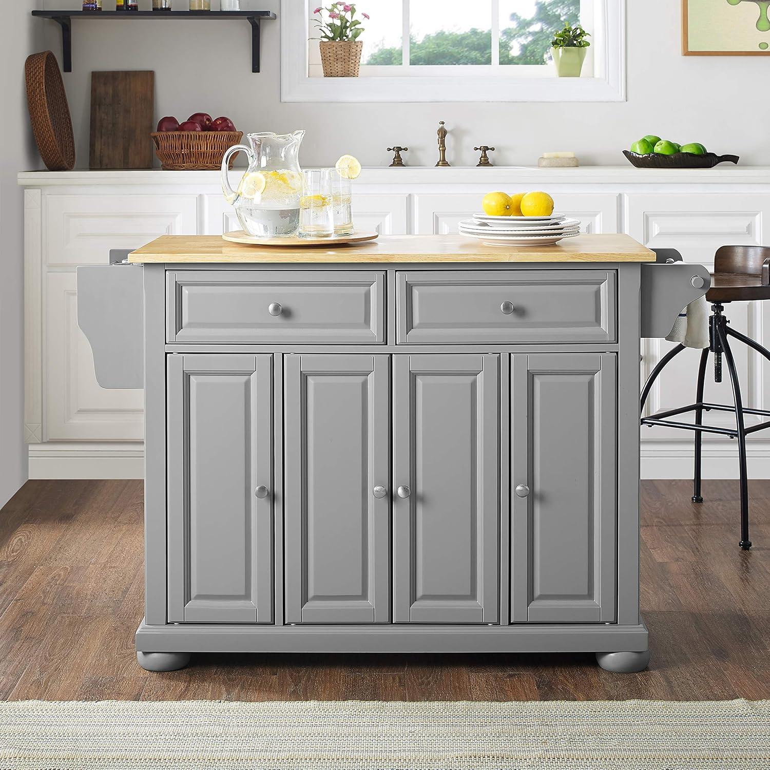 Alexandria Kitchen Island with Wood Top Vintage Gray/Natural - Crosley