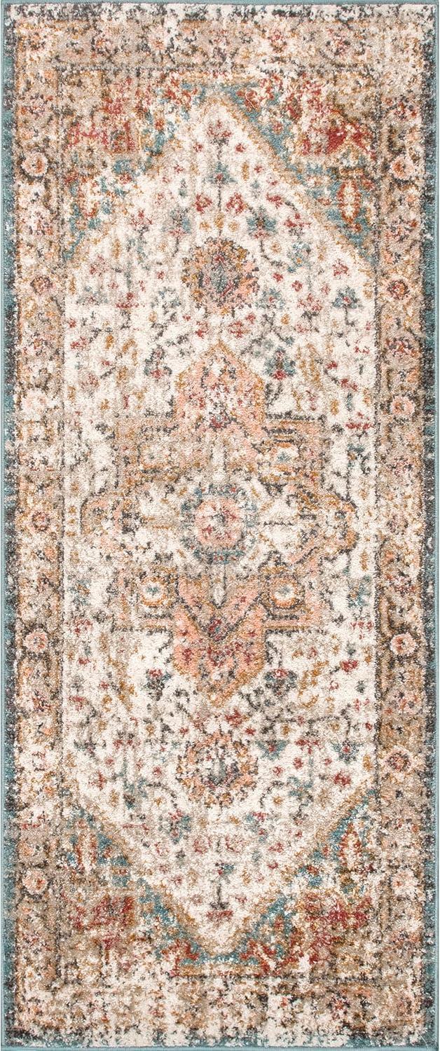 Nuloom 2x10 Justine Vintage Medallion Indoor Area Rug, Beige, Faded Persian Design, Stain Resistant, BedroomLiving Room, Kitchen,