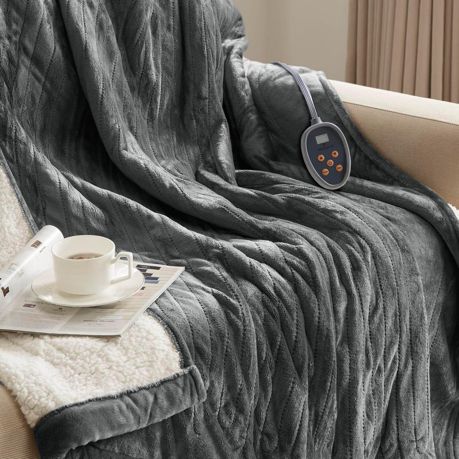 Woolrich Woolrich Heated Plush to Berber Grey Blanket Full