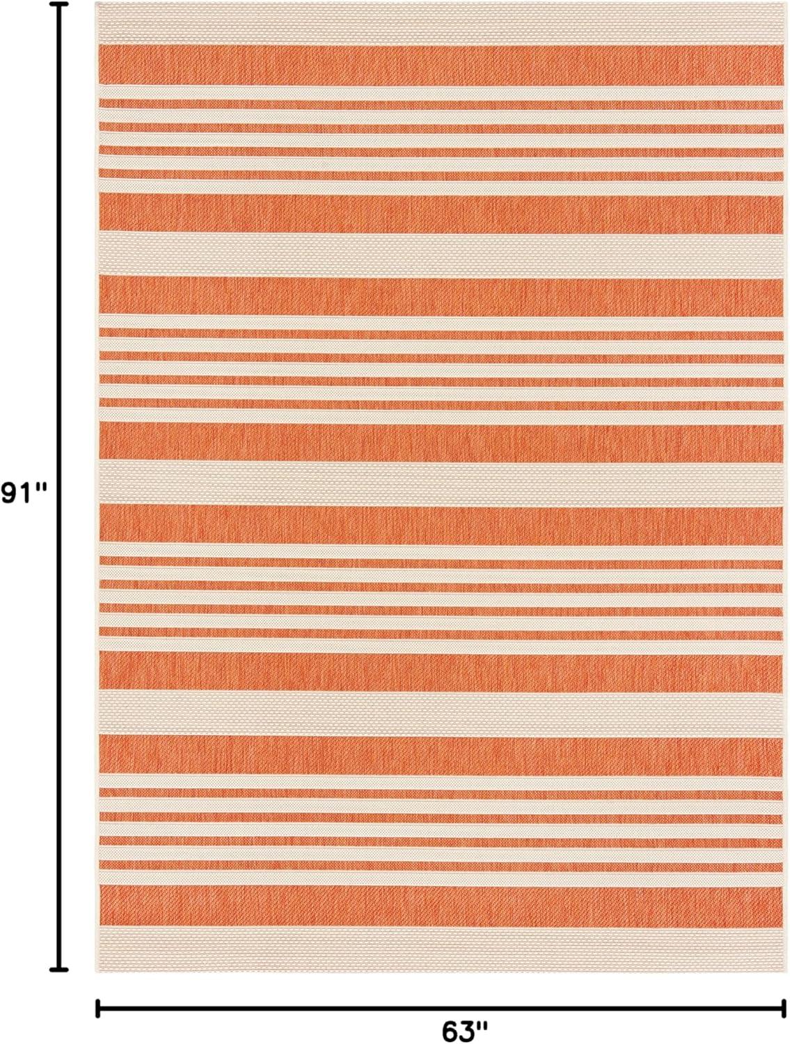 Terracotta & Beige Stripe 5' x 7' Easy-Care Synthetic Area Rug