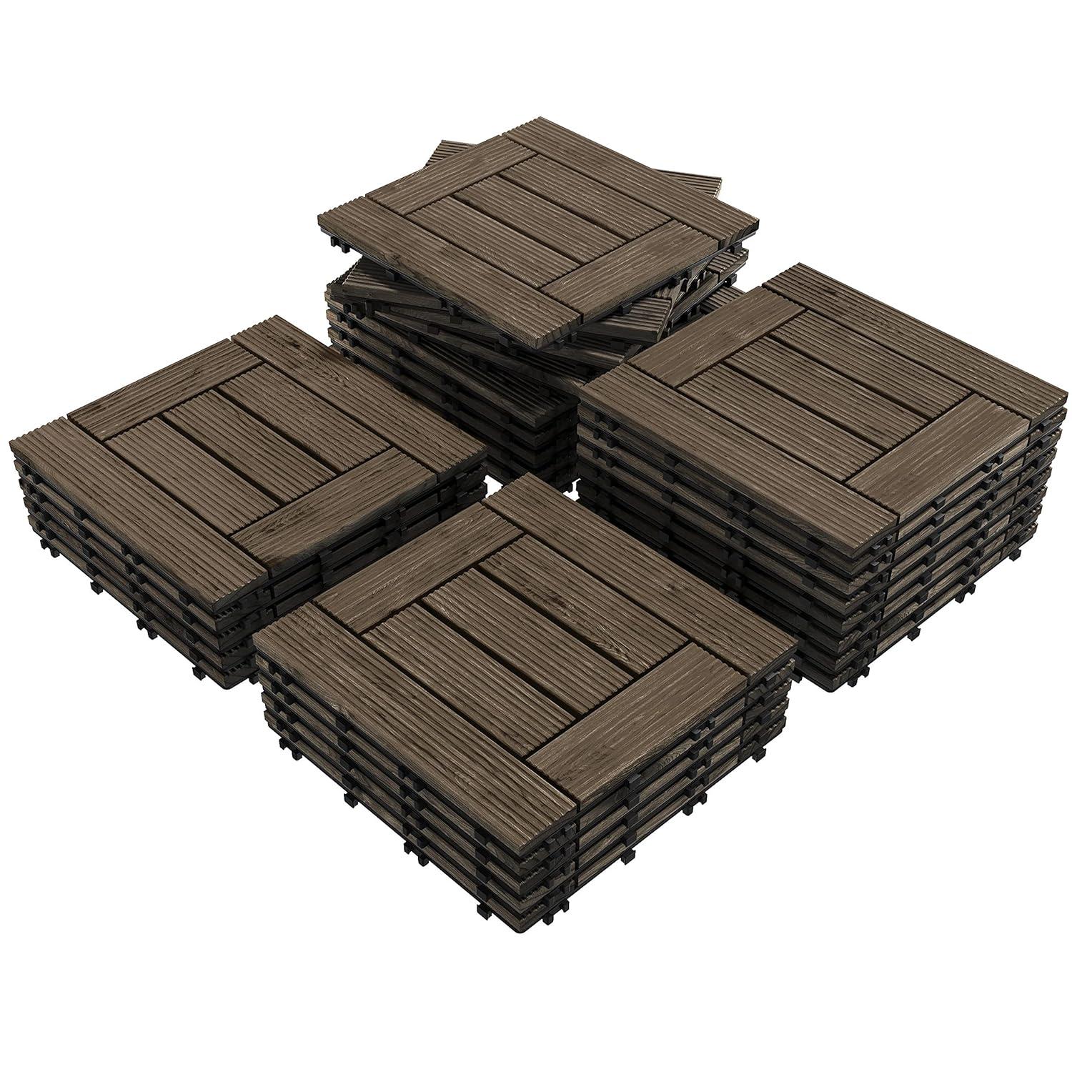 Topeakmart 27PCS Patio Deck Tiles Interlocking Wood Decking Floor Tiles 12 x 12in Black for Outdoor & Indoor Patio Garden Deck Poolside