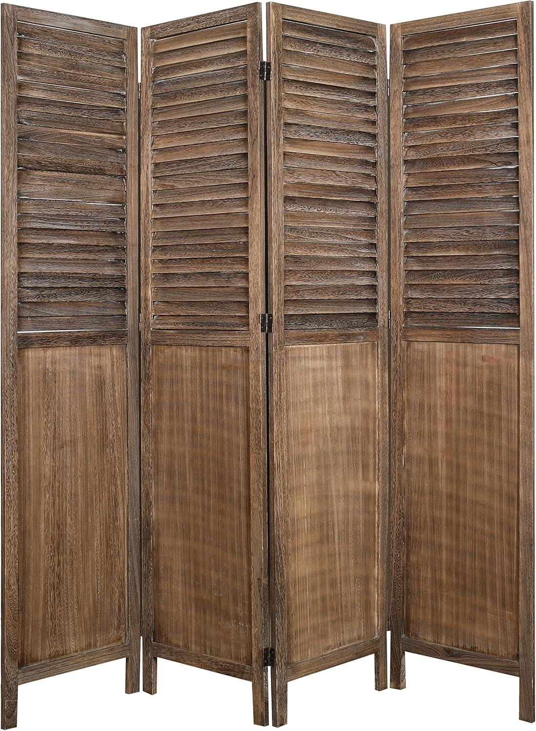 Rancho Shutter 4 Panel Room Divider with Folding Screen Room Partition Paulownia Wood Brown - Proman Products: Wall Separator, No Assembly Required