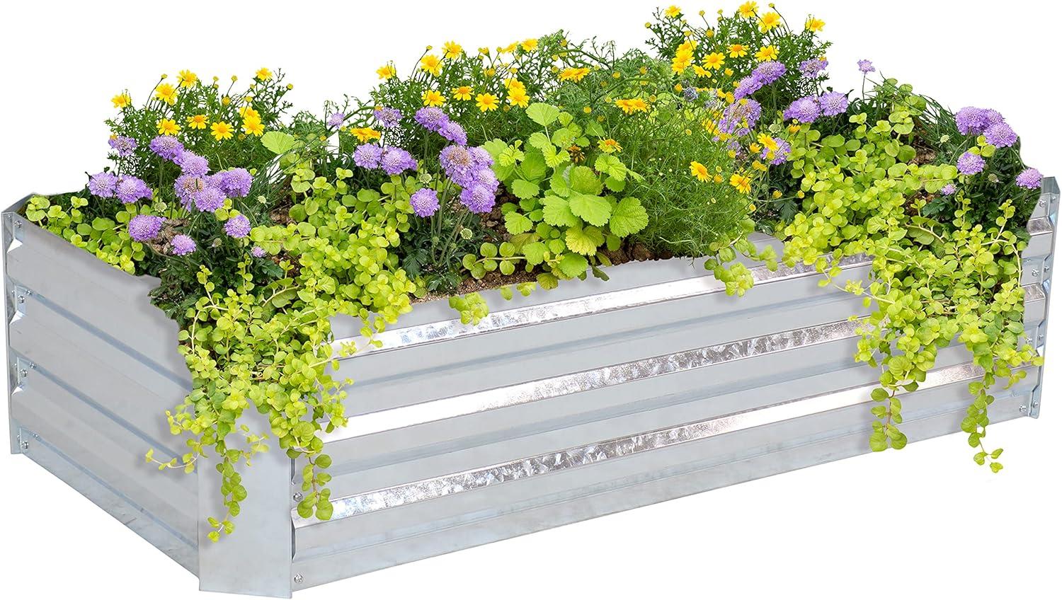 Sunnydaze Raised Corrugated Galvanized Steel Rectangle Garden Beds for Plants, Vegetables, and Flowers - 48" L x 11.75" H - Silver - 2pc