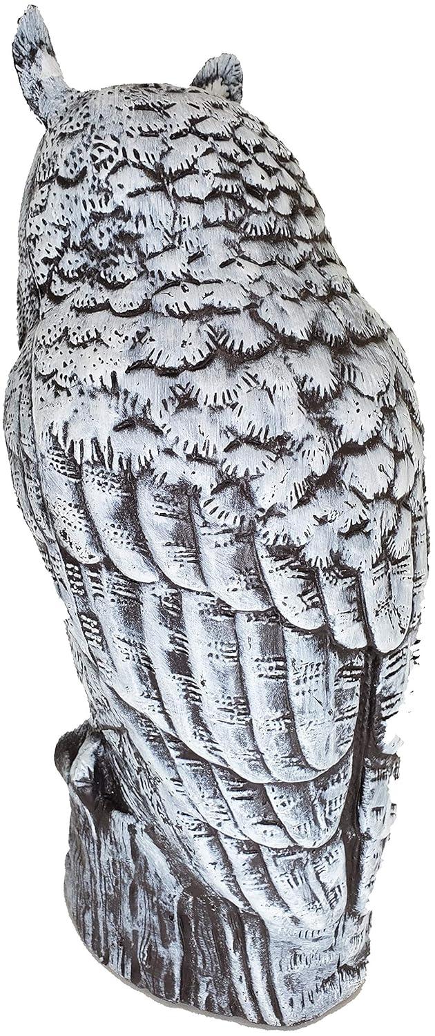 Dalen Fake Owl Decoy to Scare Birds Away from Gardens, Rooftops, and Patios - Scarecrow Provides Chemical-Free Pest Control - Safe and Humane, 16" Great Horned Owl - Snow White