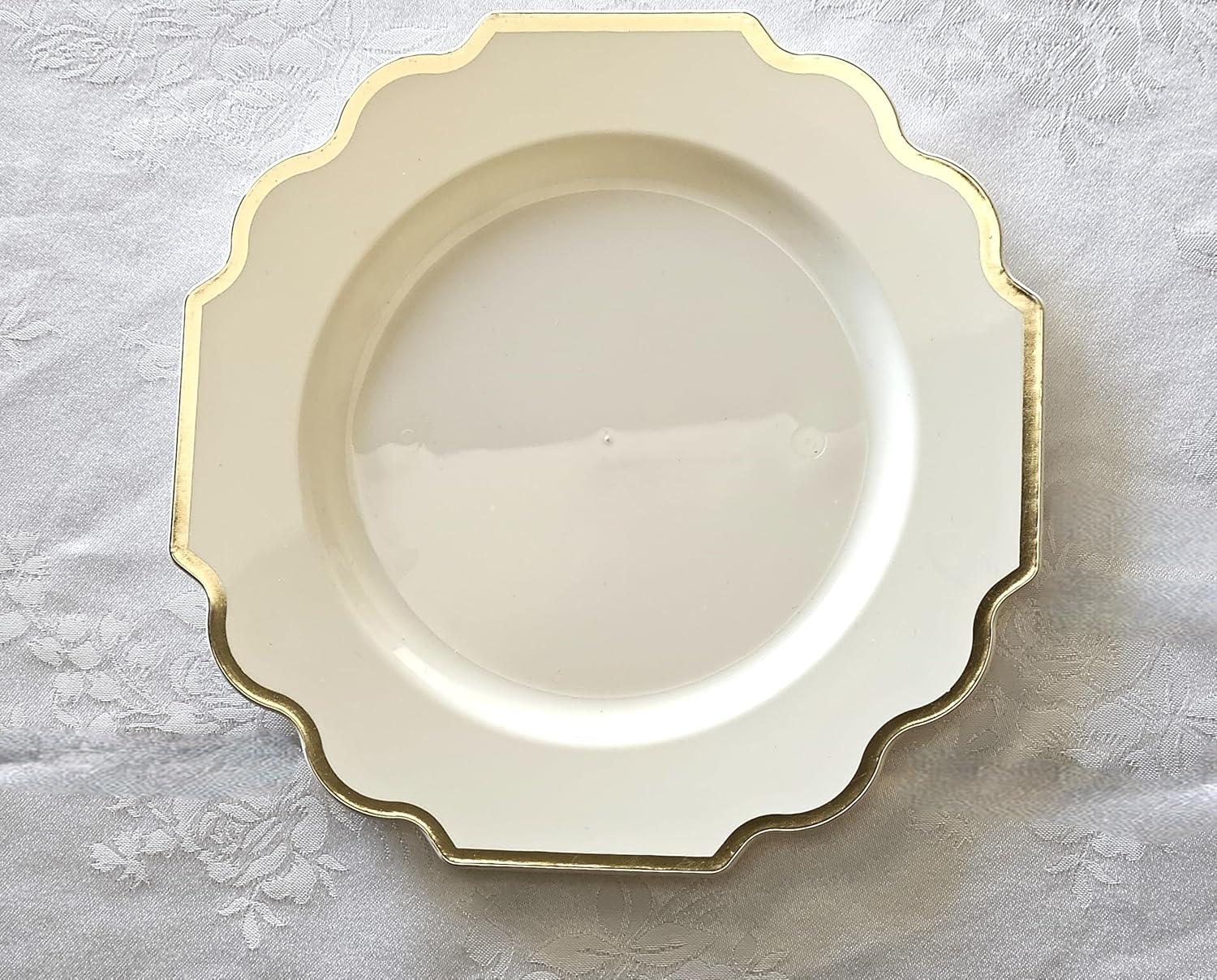 Imperial Ivory and Gold Disposable Plastic Wedding Plates Set