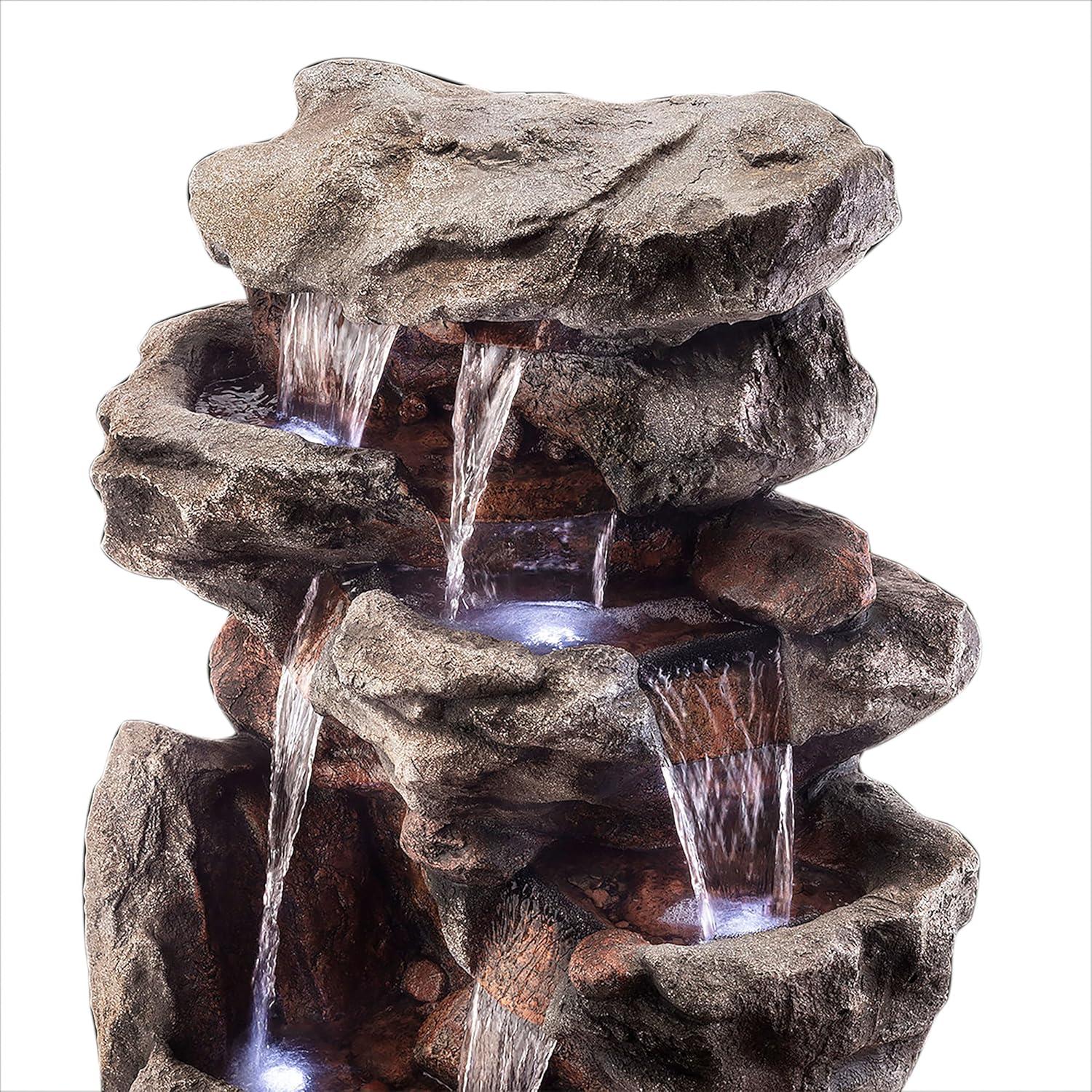 52" Resin Rainforest Rock Tiered Fountain with LED Lights Bronze - Alpine Corporation: Outdoor Garden Decor, Weatherproof