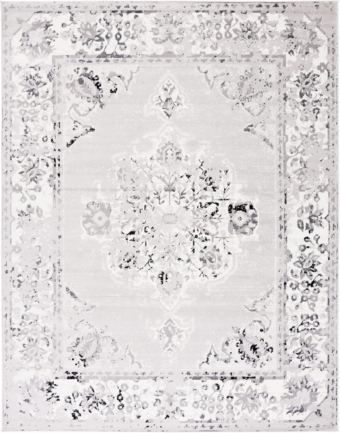 Silver Floral Reversible Rectangular 9' x 12' Area Rug