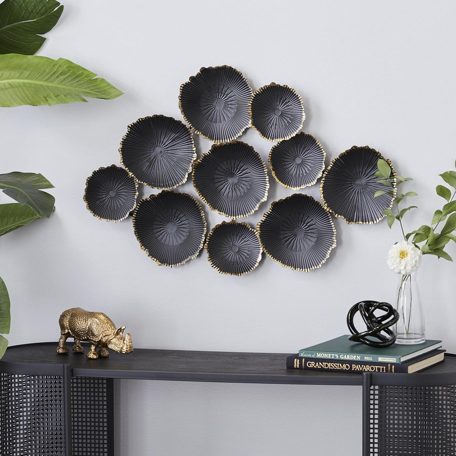 Black and Gold Circular Iron Wall Sculpture with Matte Finish