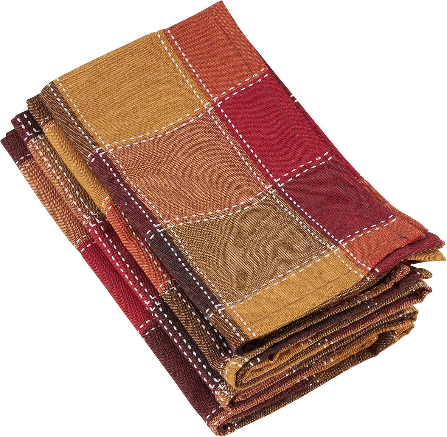 Saro Lifestyle Stitched Plaid Cotton And Poly Blend Table Napkins (Set of 4)