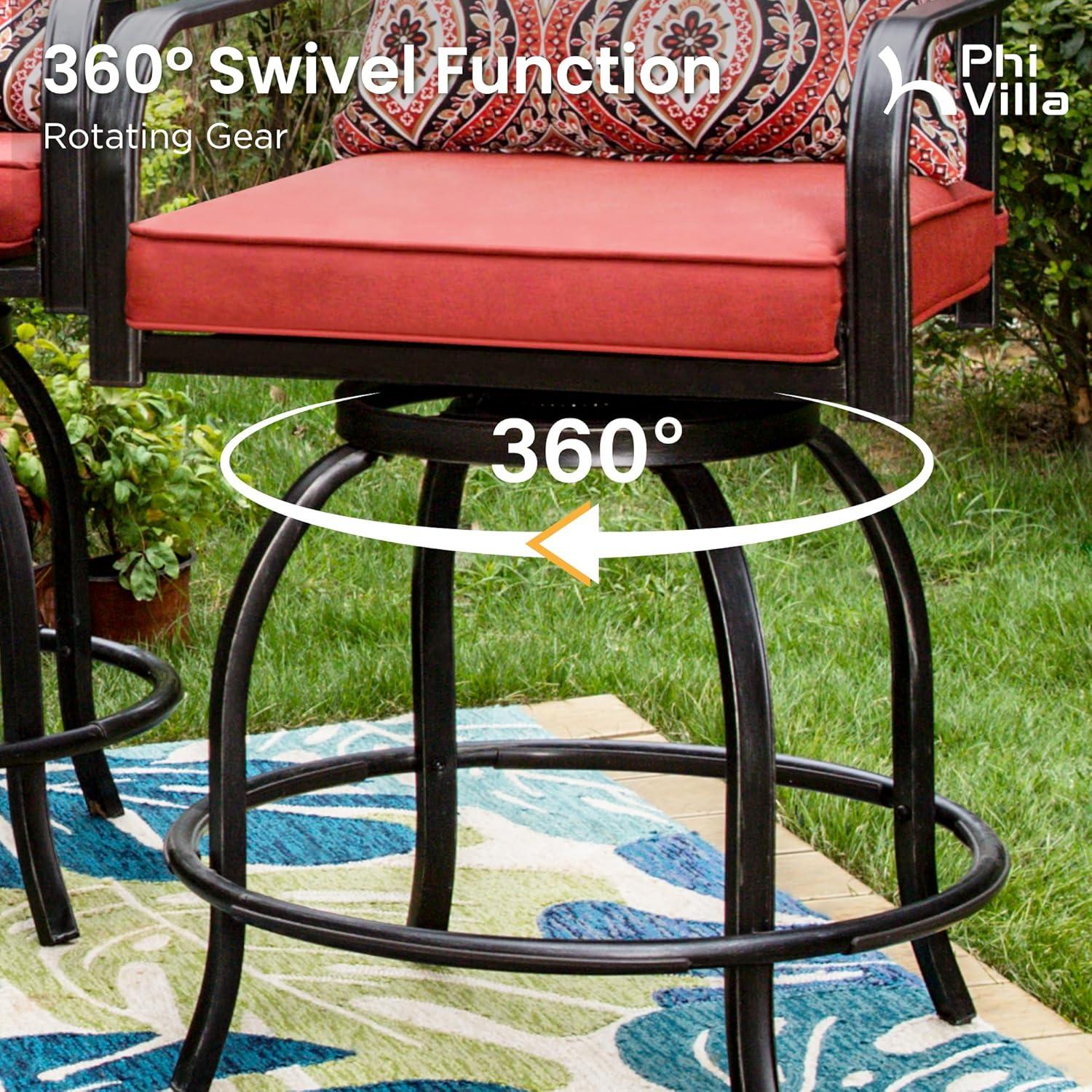 Sophia & William 3 Piece Outdoor Patio Swivel Bar Stools Set & Height Table Backyard Furniture Bistro Set, Red