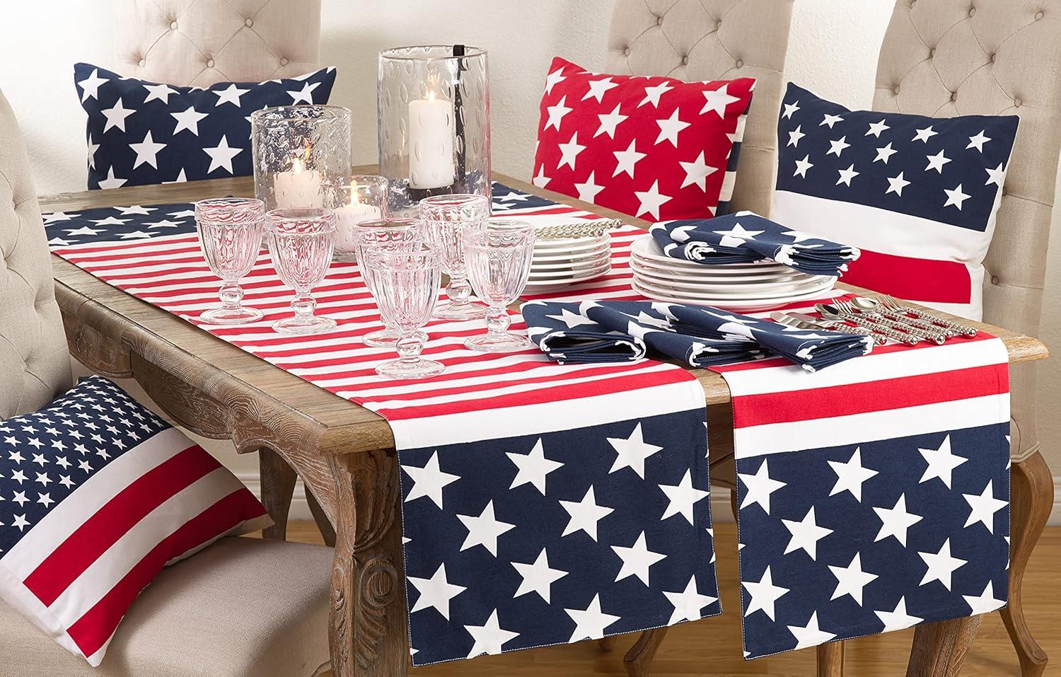 Saro Lifestyle Cotton Table Runner With American Flag Design, Multi, 16" x 54"
